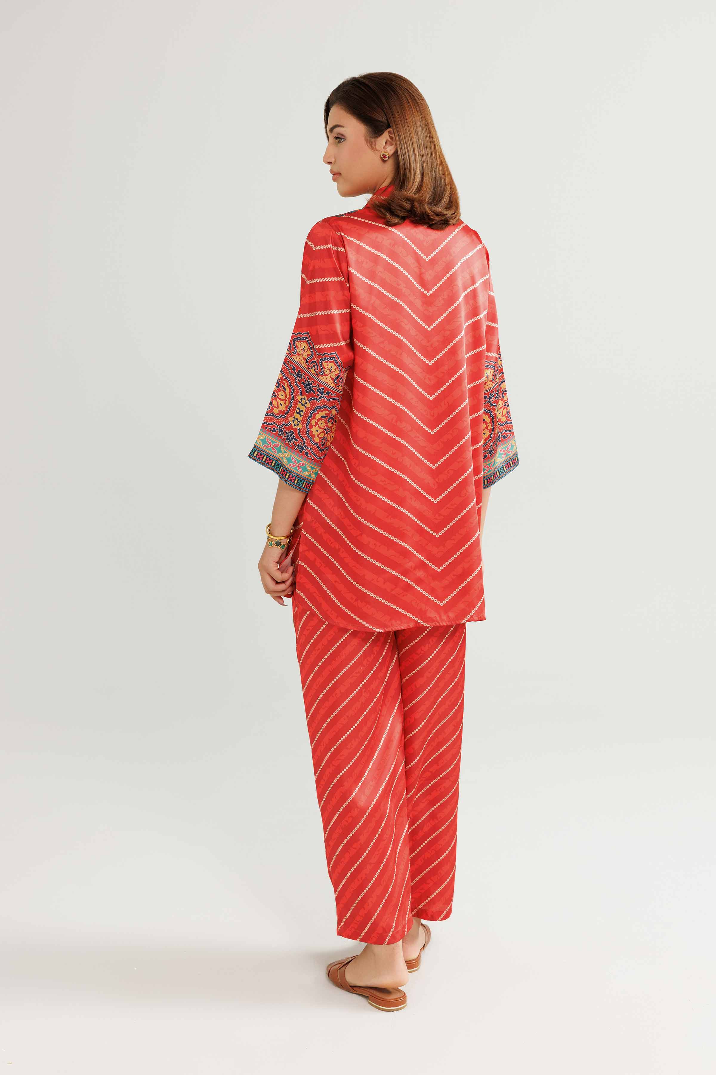 NishatUK - Red Printed Silk 2-piece ready to wear Luxury Dress