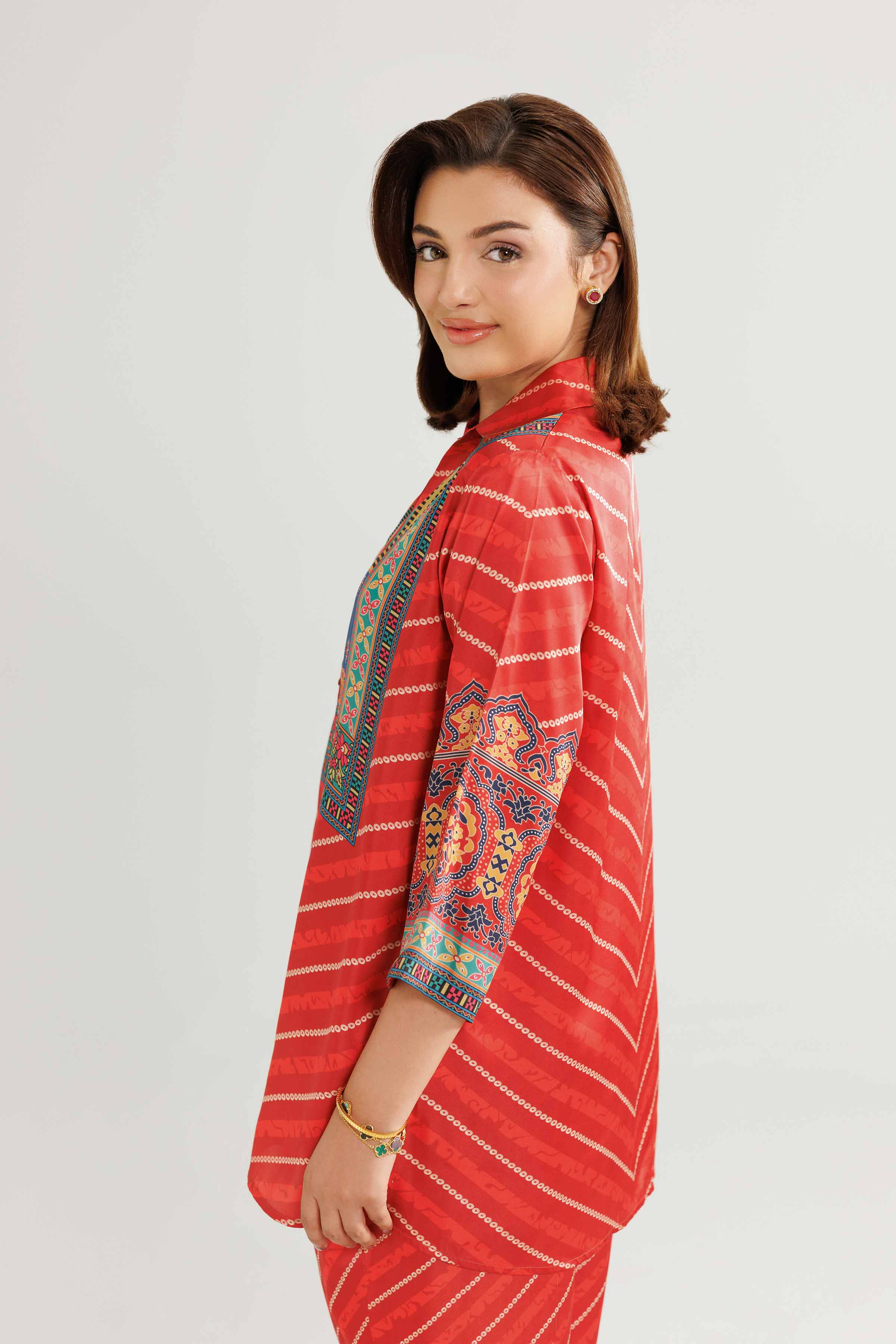 NishatUK - Red Printed Silk 2-piece ready to wear Luxury Dress