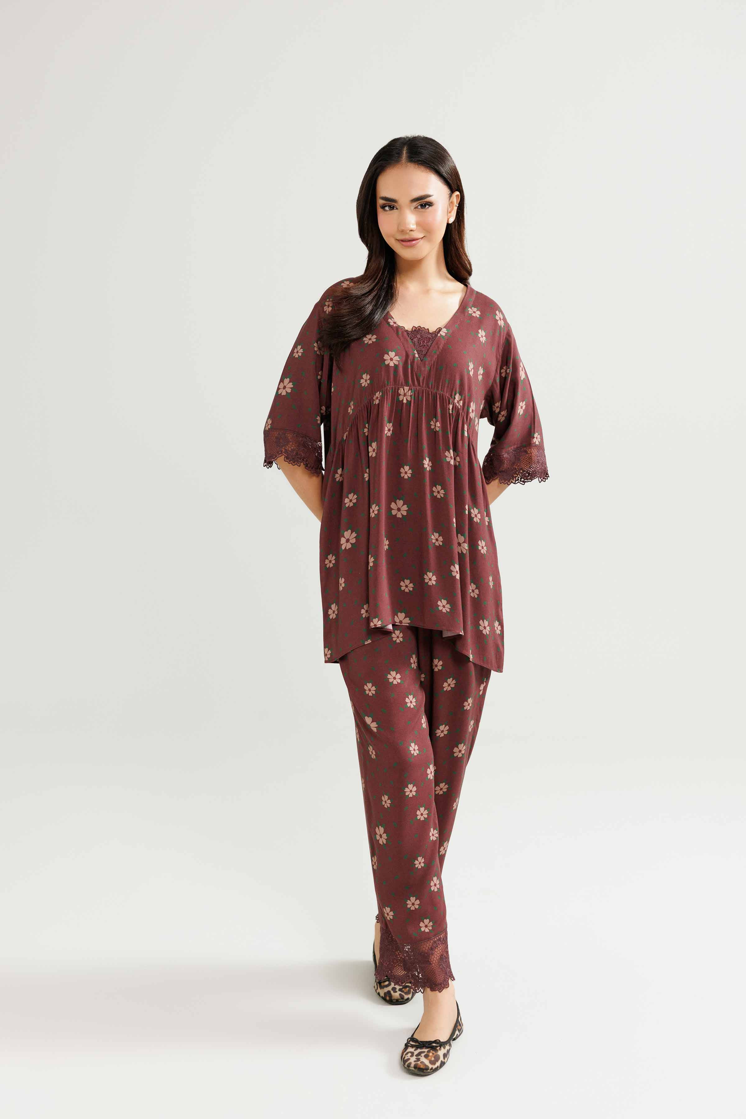 NishatUK - Brown Embroidered Linen 2-piece ready to wear Luxury Dress