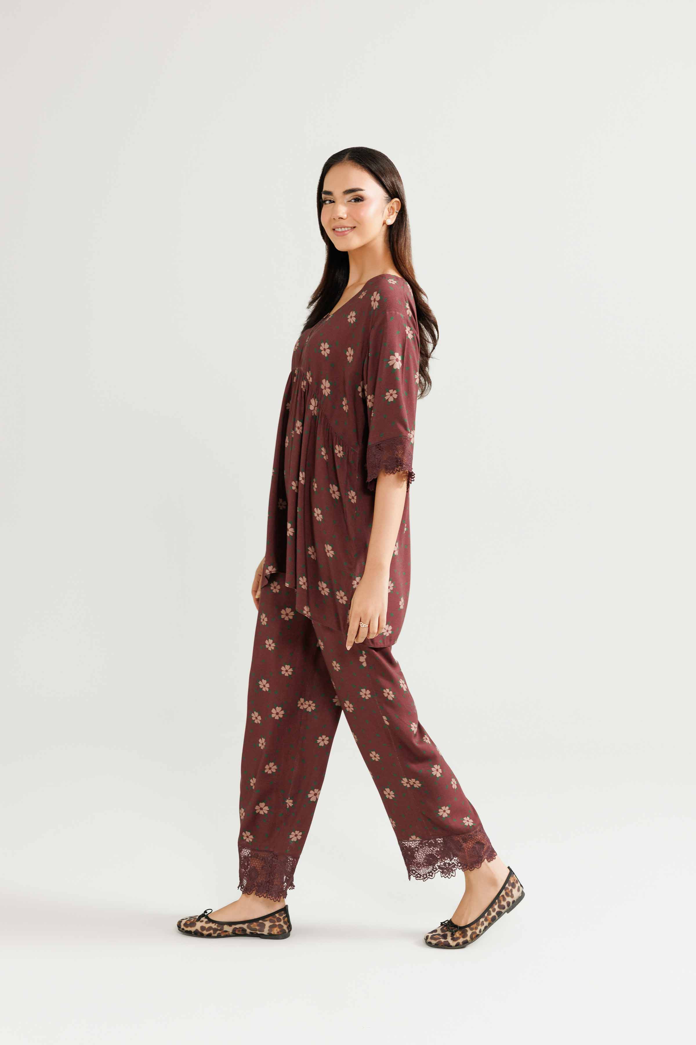 NishatUK - Brown Embroidered Linen 2-piece ready to wear Luxury Dress