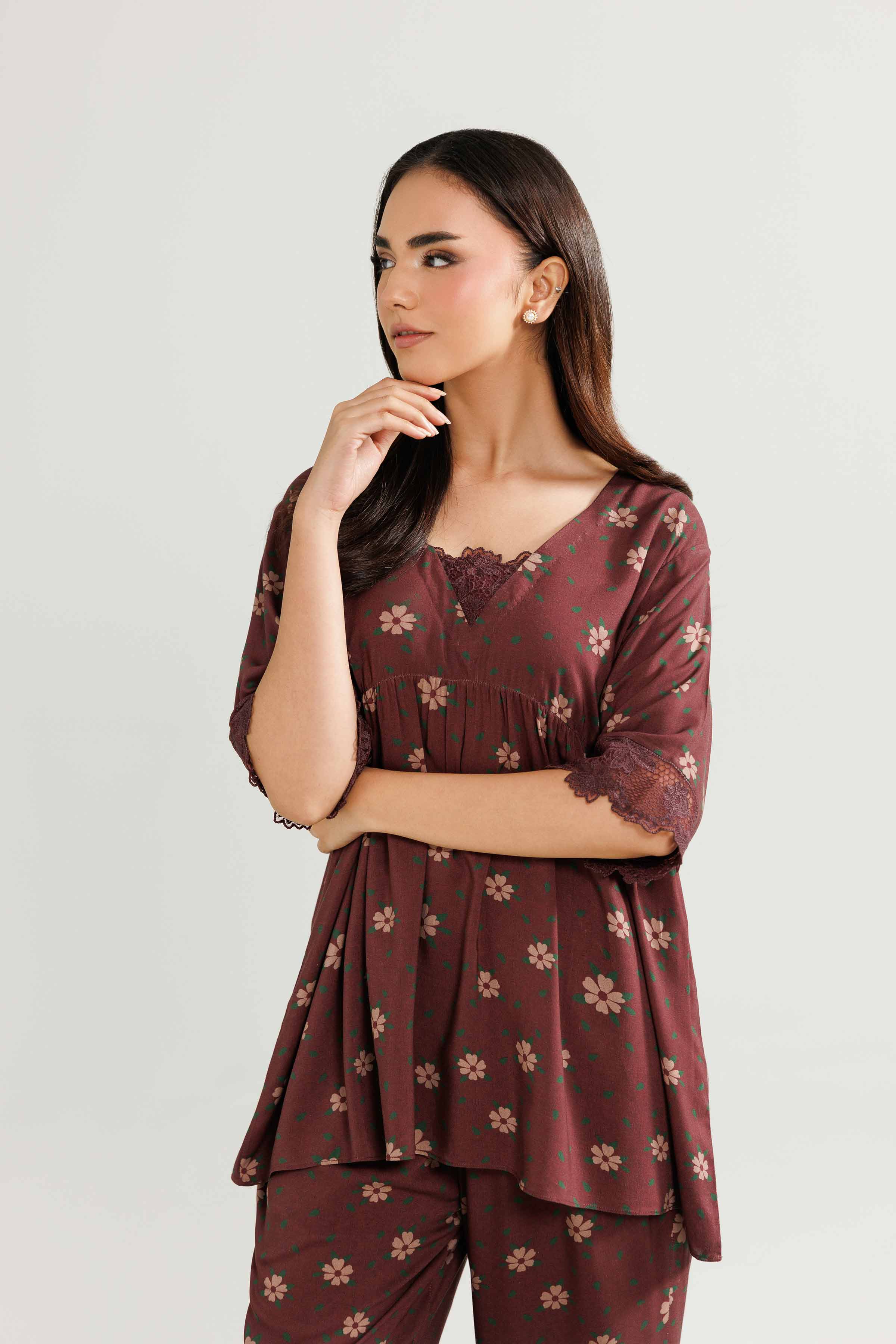 NishatUK - Brown Embroidered Linen 2-piece ready to wear Luxury Dress