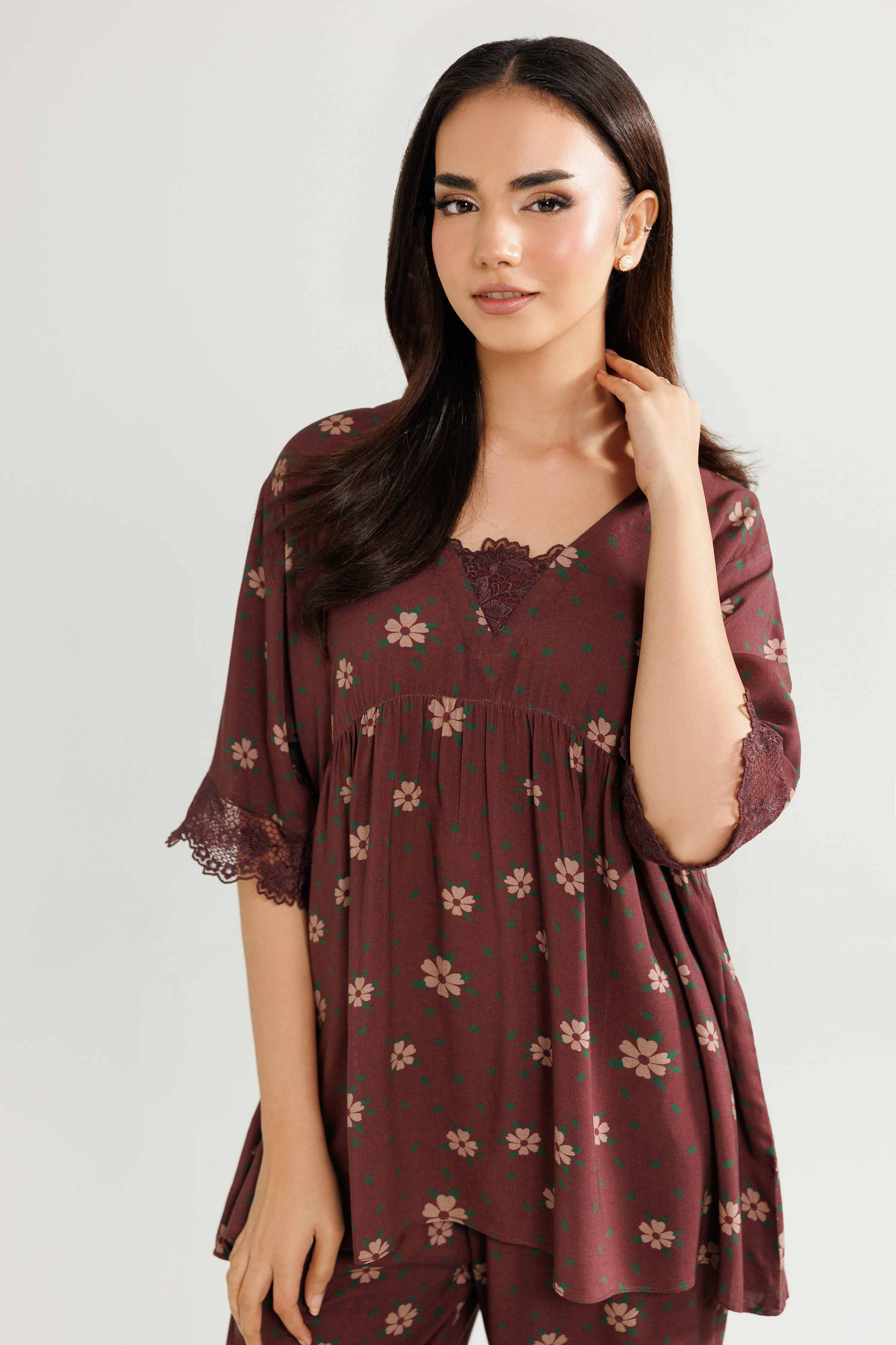 NishatUK - Brown Embroidered Linen 2-piece ready to wear Luxury Dress