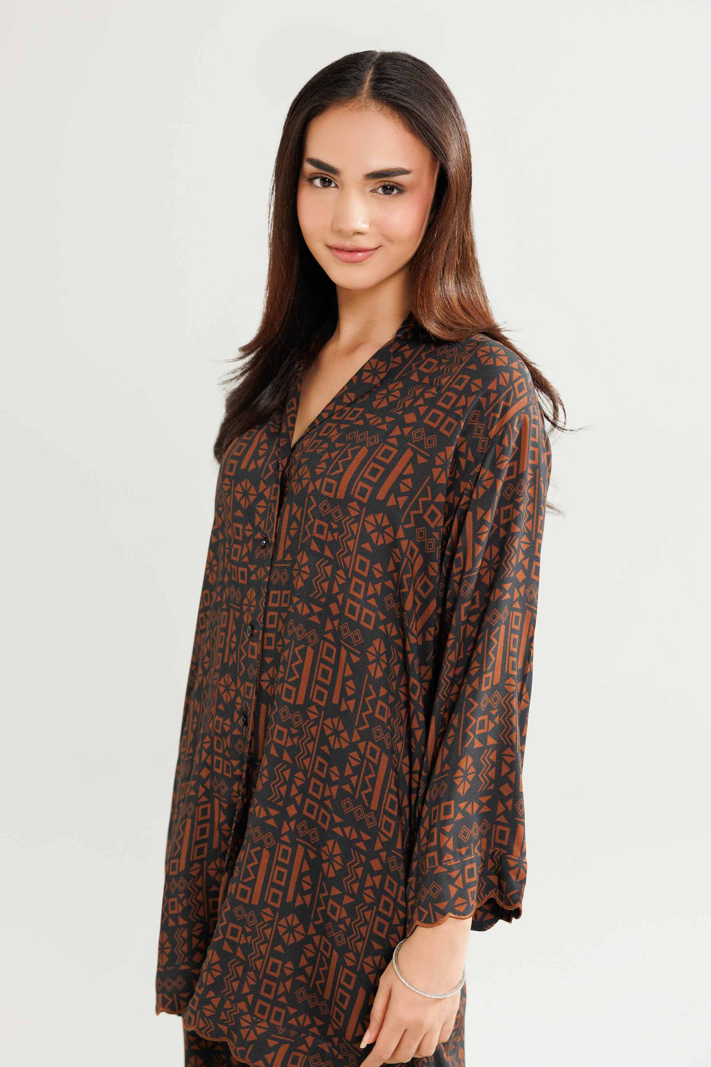 NishatUK - Brown Embroidered Linen 2-piece ready to wear Luxury Dress