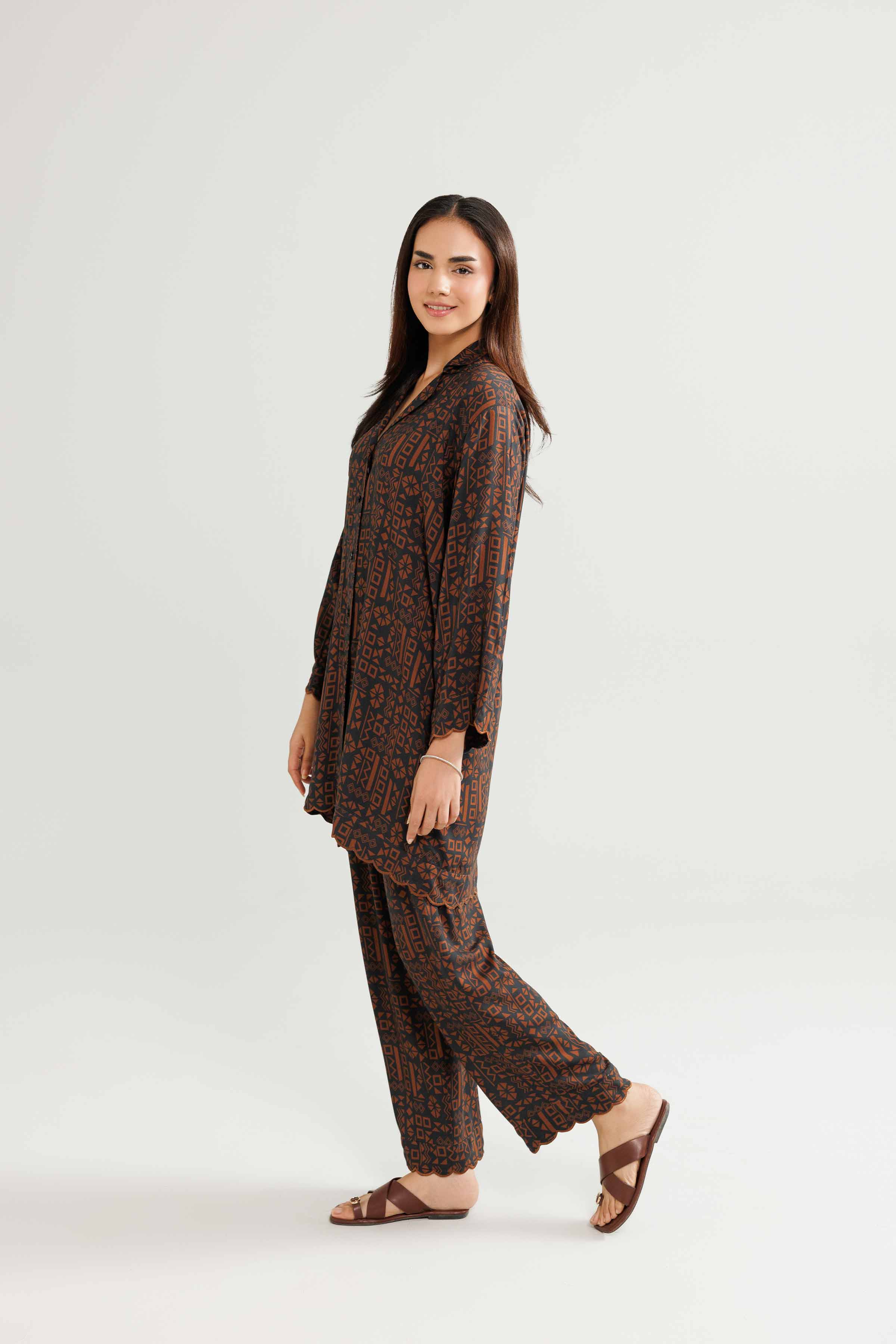 NishatUK - Brown Embroidered Linen 2-piece ready to wear Luxury Dress