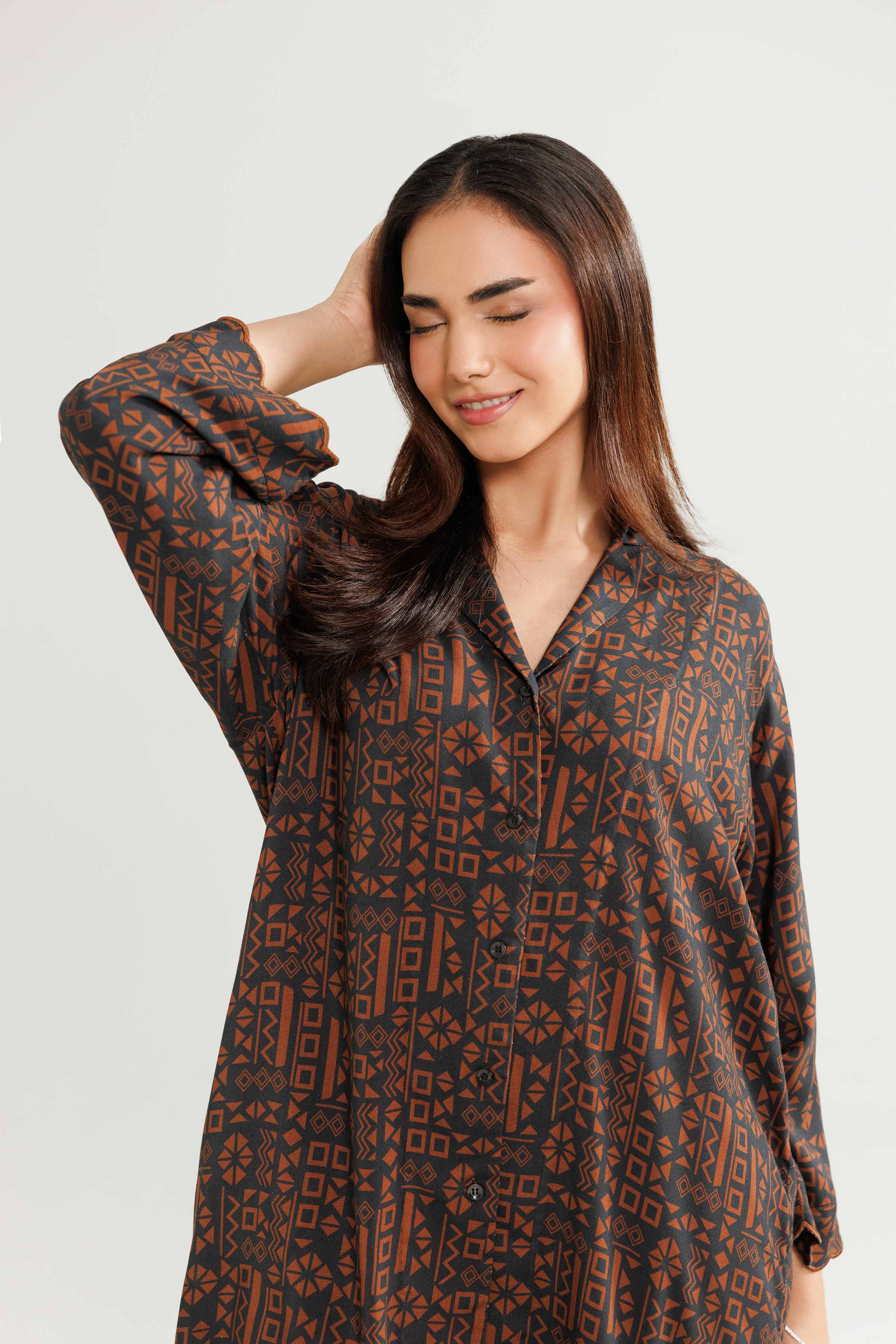 NishatUK - Brown Embroidered Linen 2-piece ready to wear Luxury Dress
