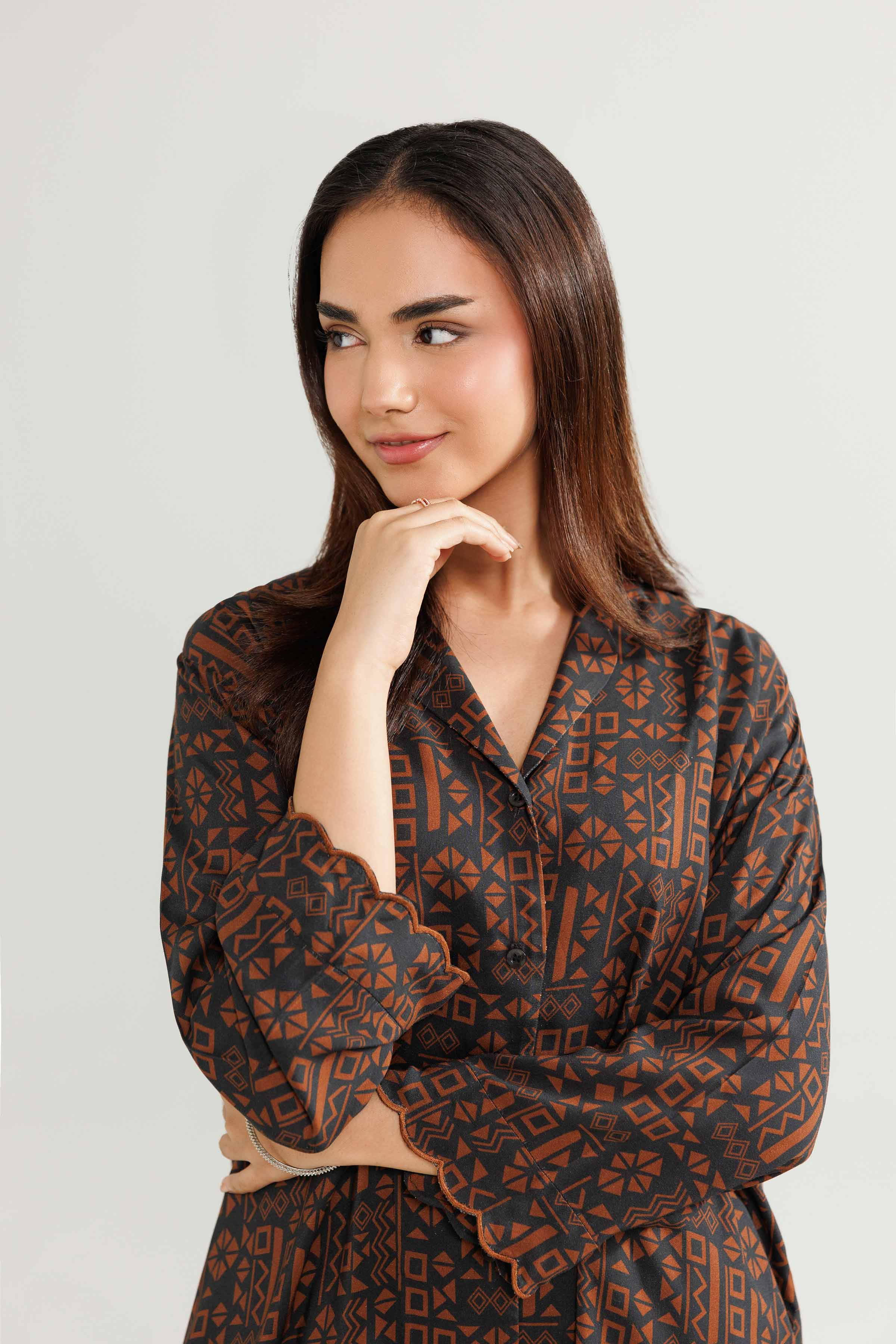NishatUK - Brown Embroidered Linen 2-piece ready to wear Luxury Dress