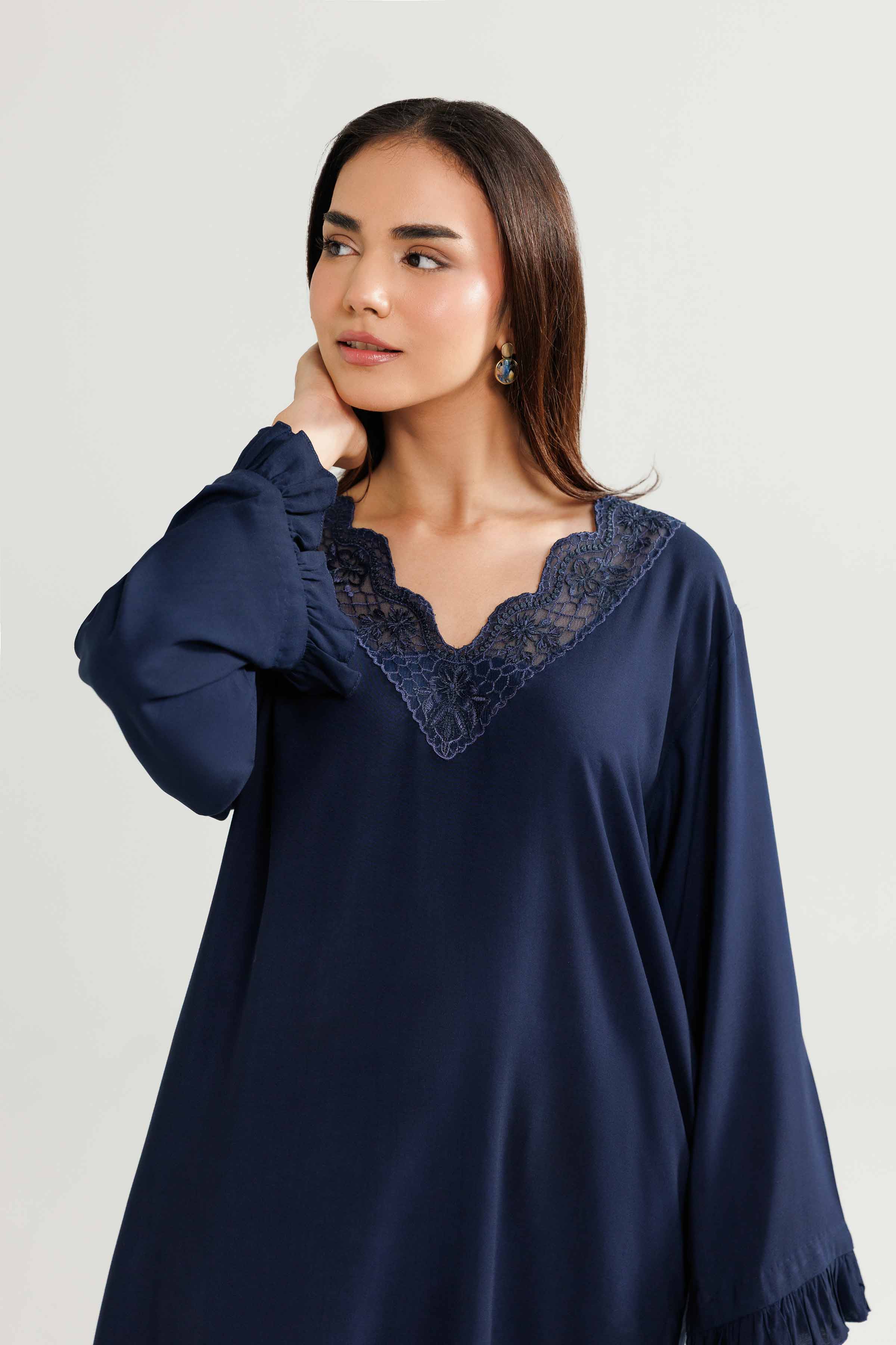 NishatUK - Blue Embroidered Linen 2-piece ready to wear-luxury Loungewear