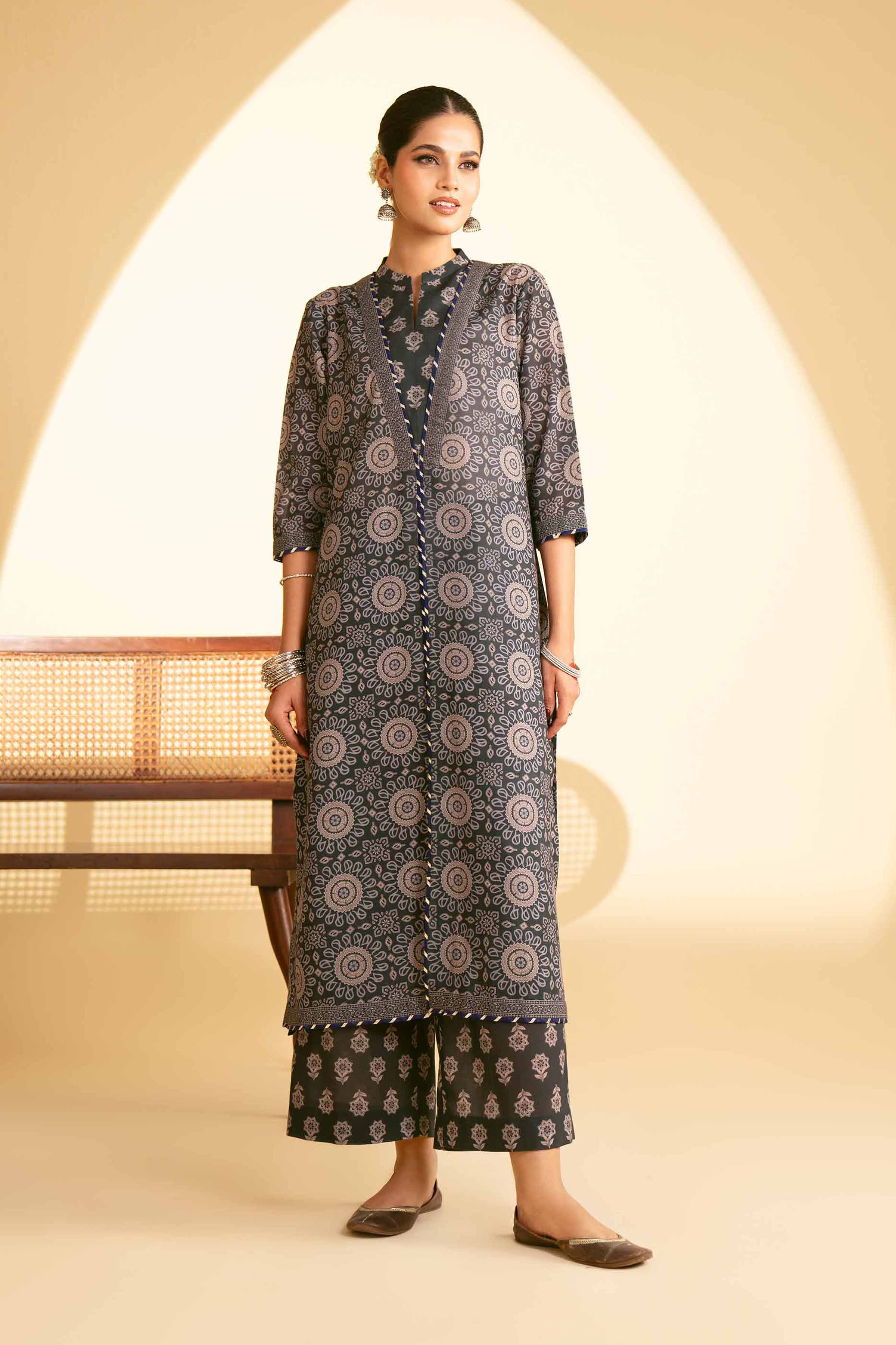 NishatUK - Brown Printed Lawn 2-piece ready to wear Luxury Dress