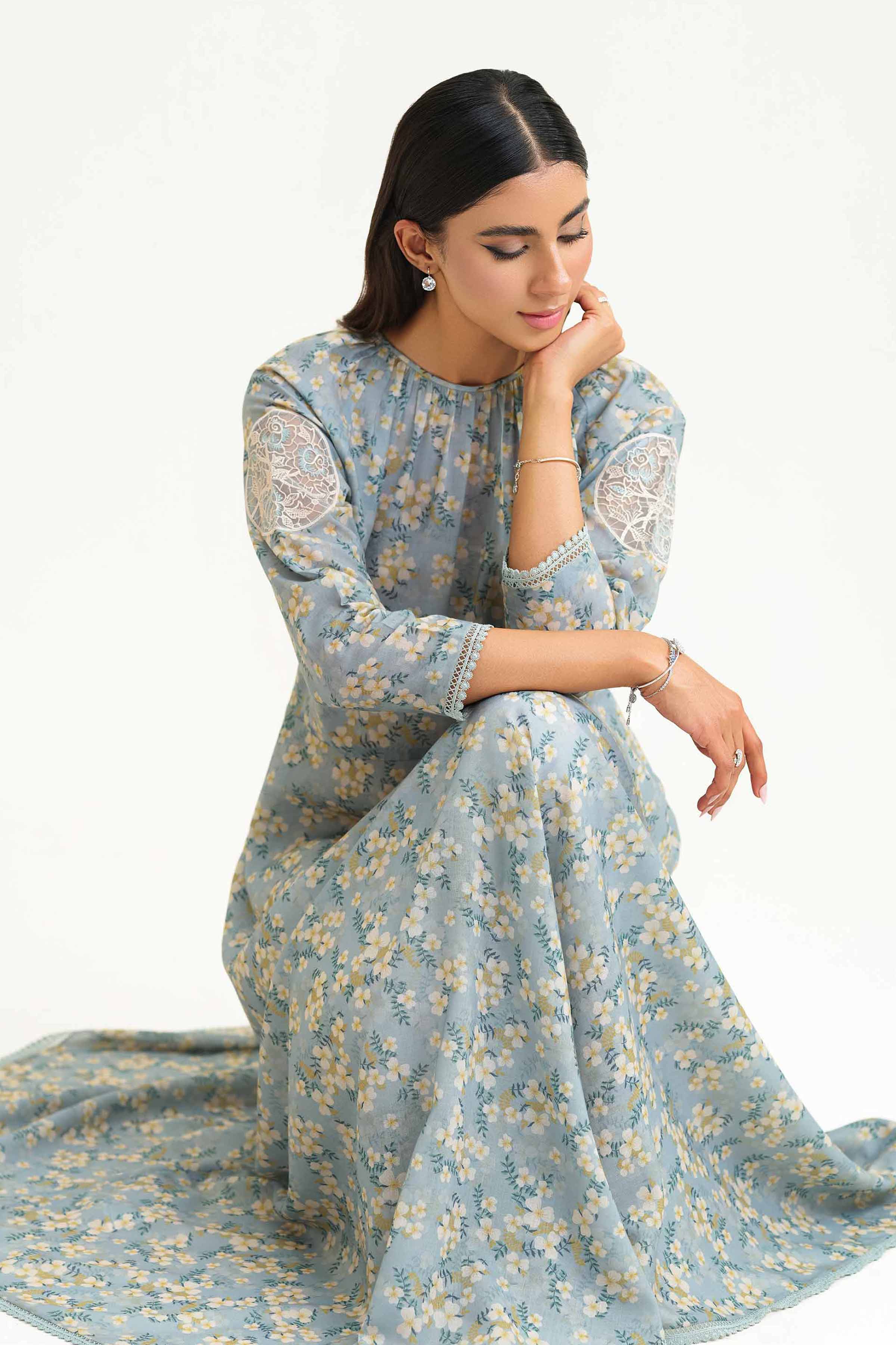 NishatUK - Green Embroidered Lawn 1-piece ready to wear Long Dress