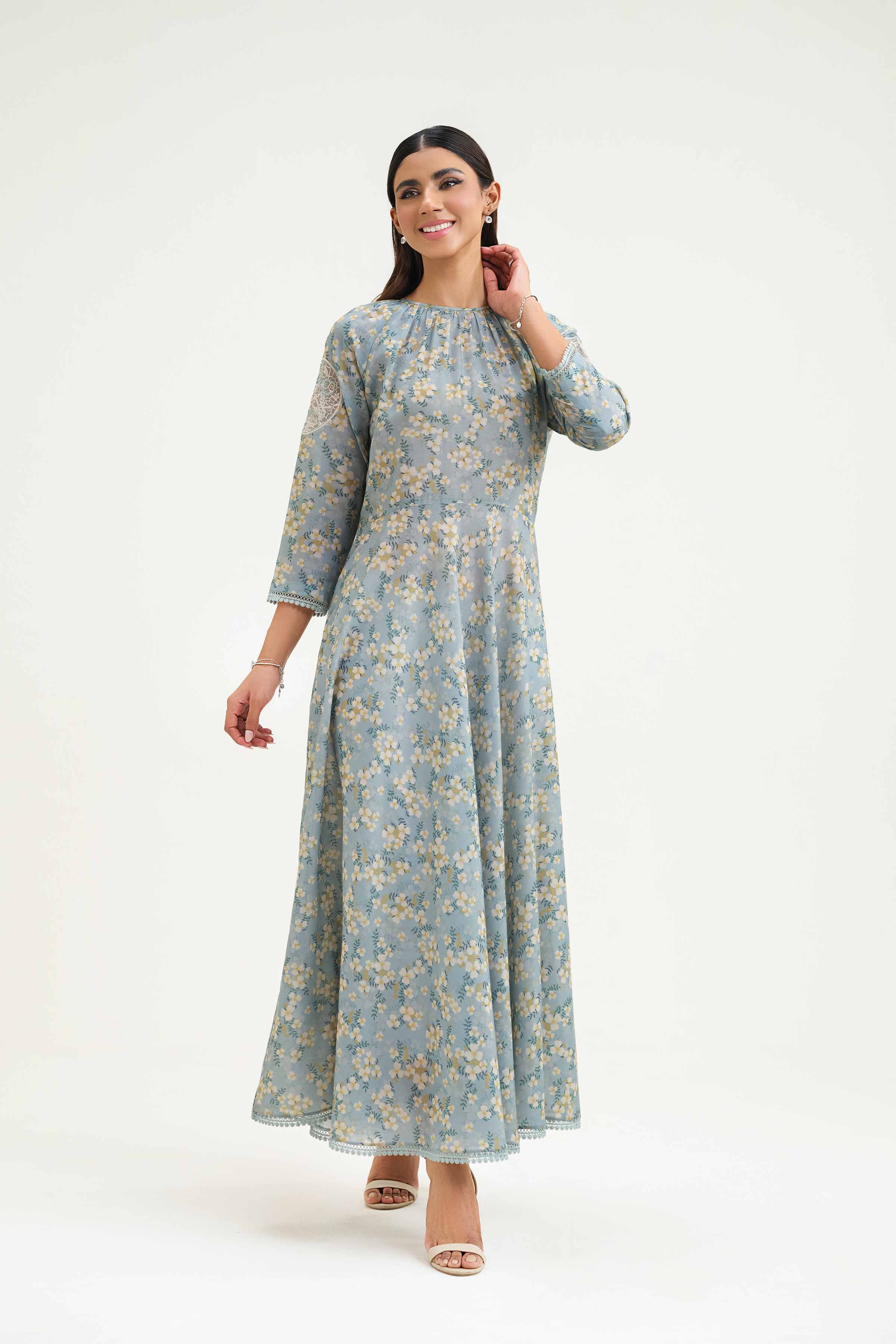 NishatUK - Green Embroidered Lawn 1-piece ready to wear Long Dress