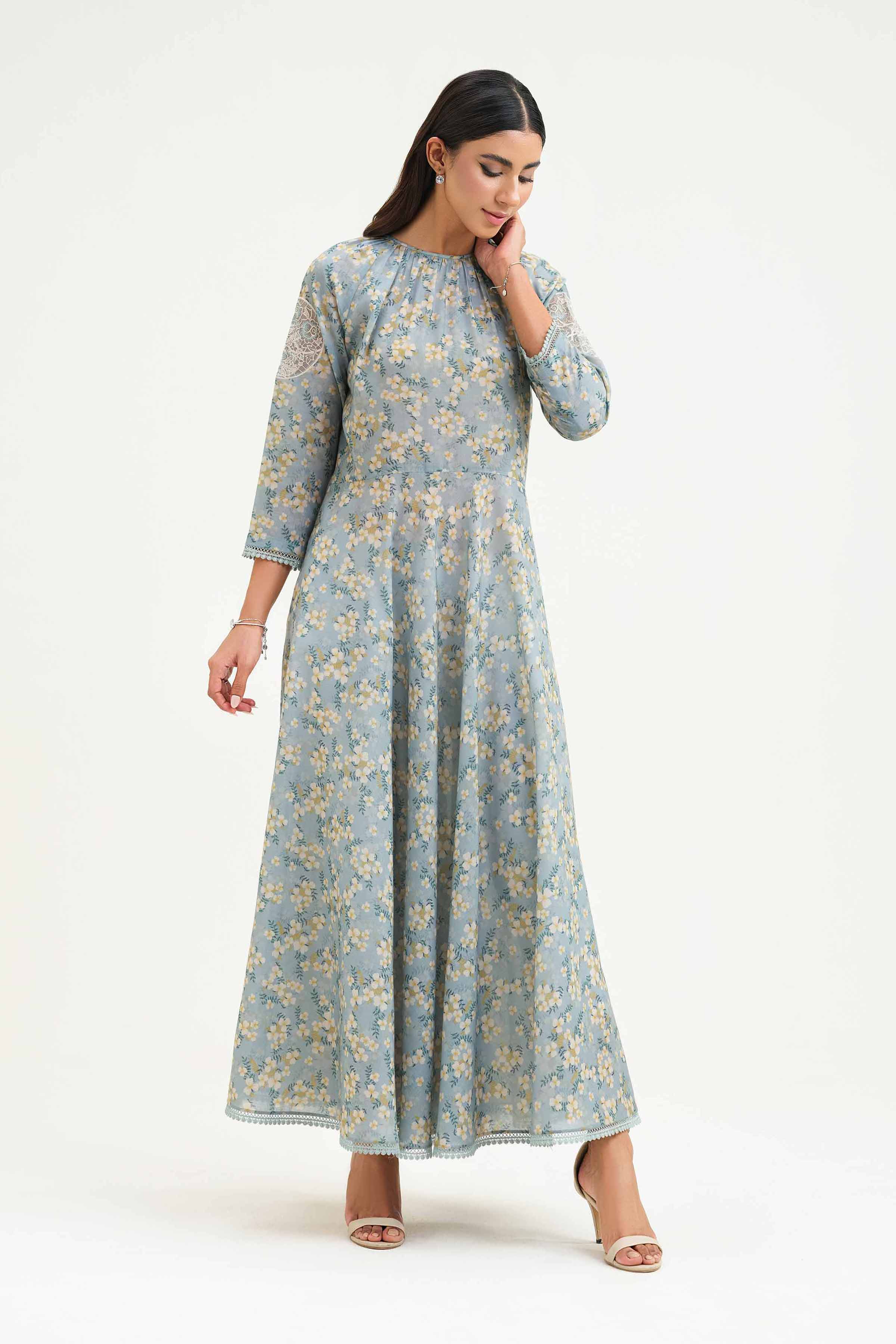 NishatUK - Green Embroidered Lawn 1-piece ready to wear Long Dress