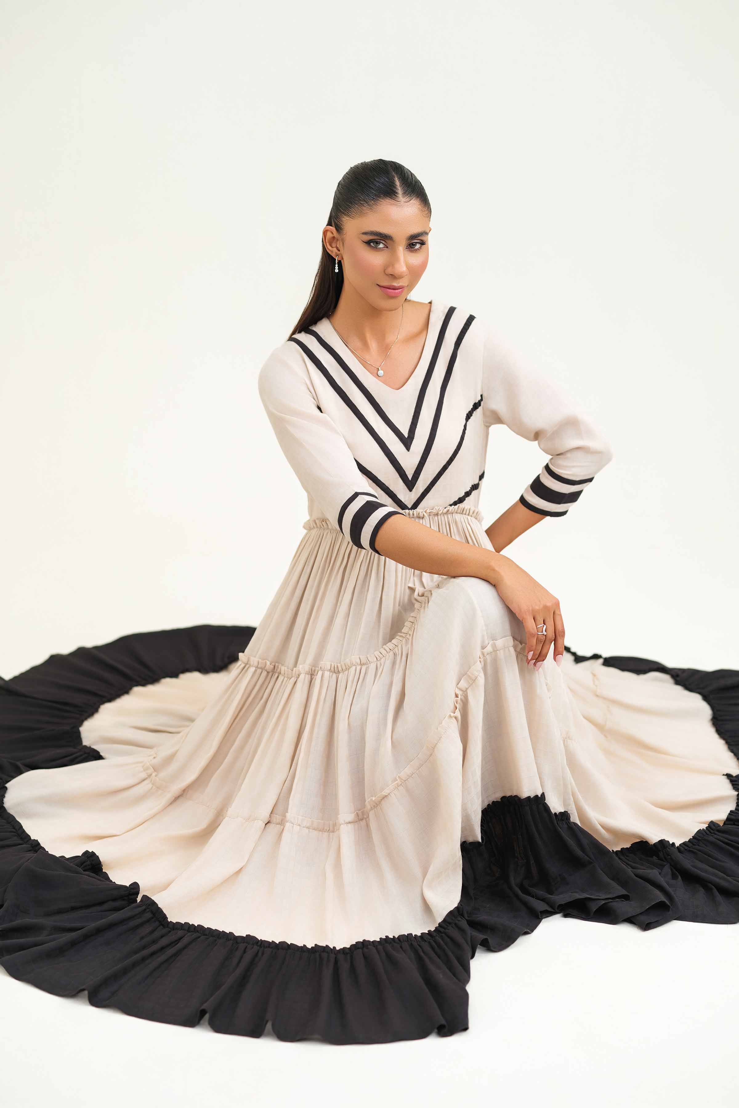NishatUK - Ivory Solids Yarn Dyed 1-piece ready to wear Long Dress