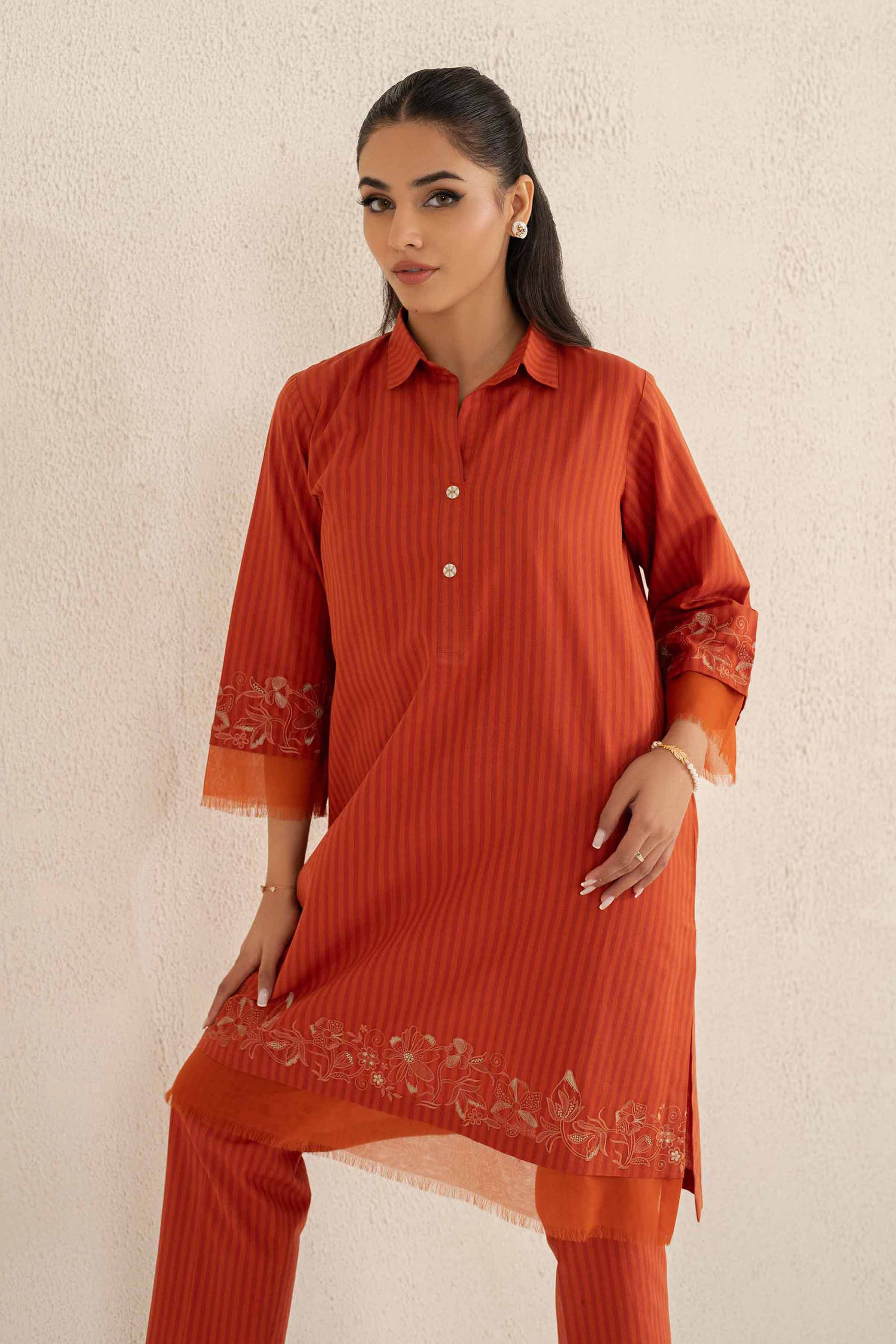 NishatUK - Brown Embroidered Yarn Dyed 2-piece ready to wear Luxury Dress