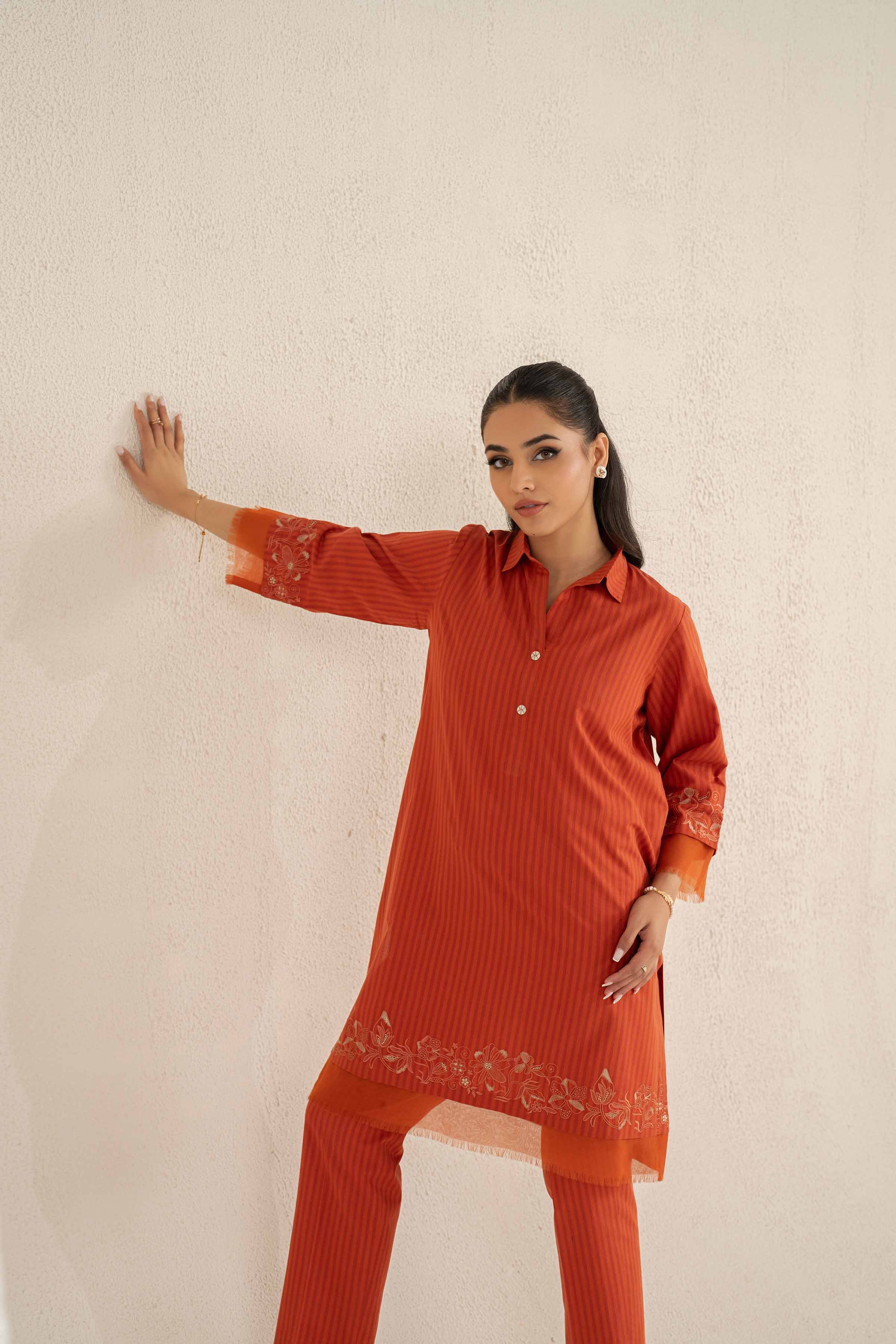 NishatUK - Brown Embroidered Yarn Dyed 2-piece ready to wear Luxury Dress