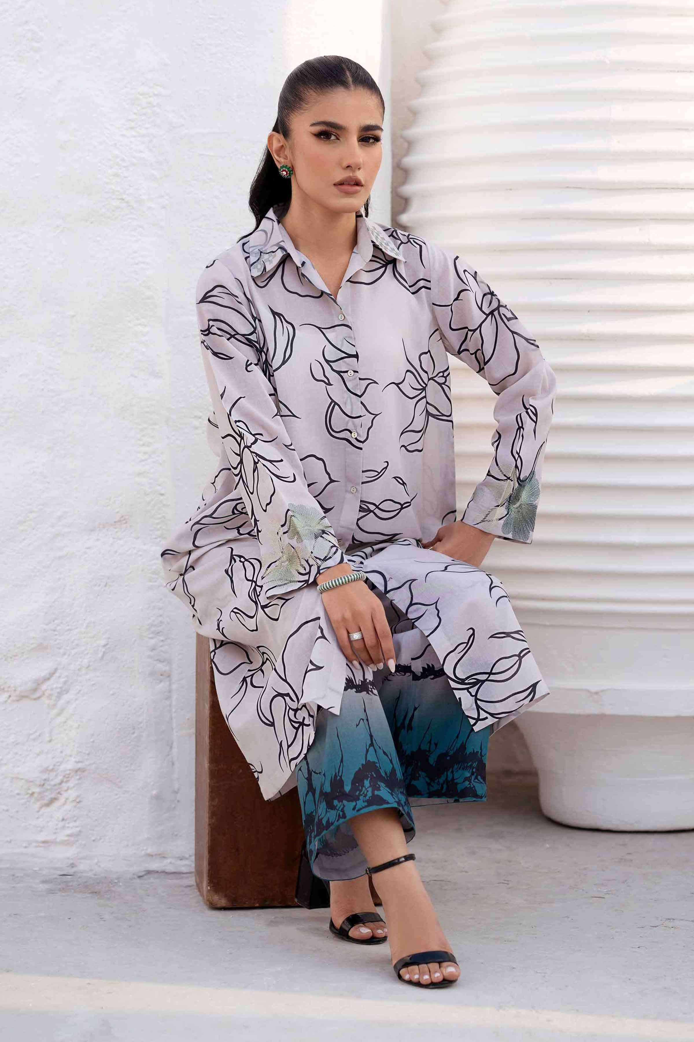 NishatUK - Brown Embroidered Lawn 2-piece ready to wear Luxury Dress