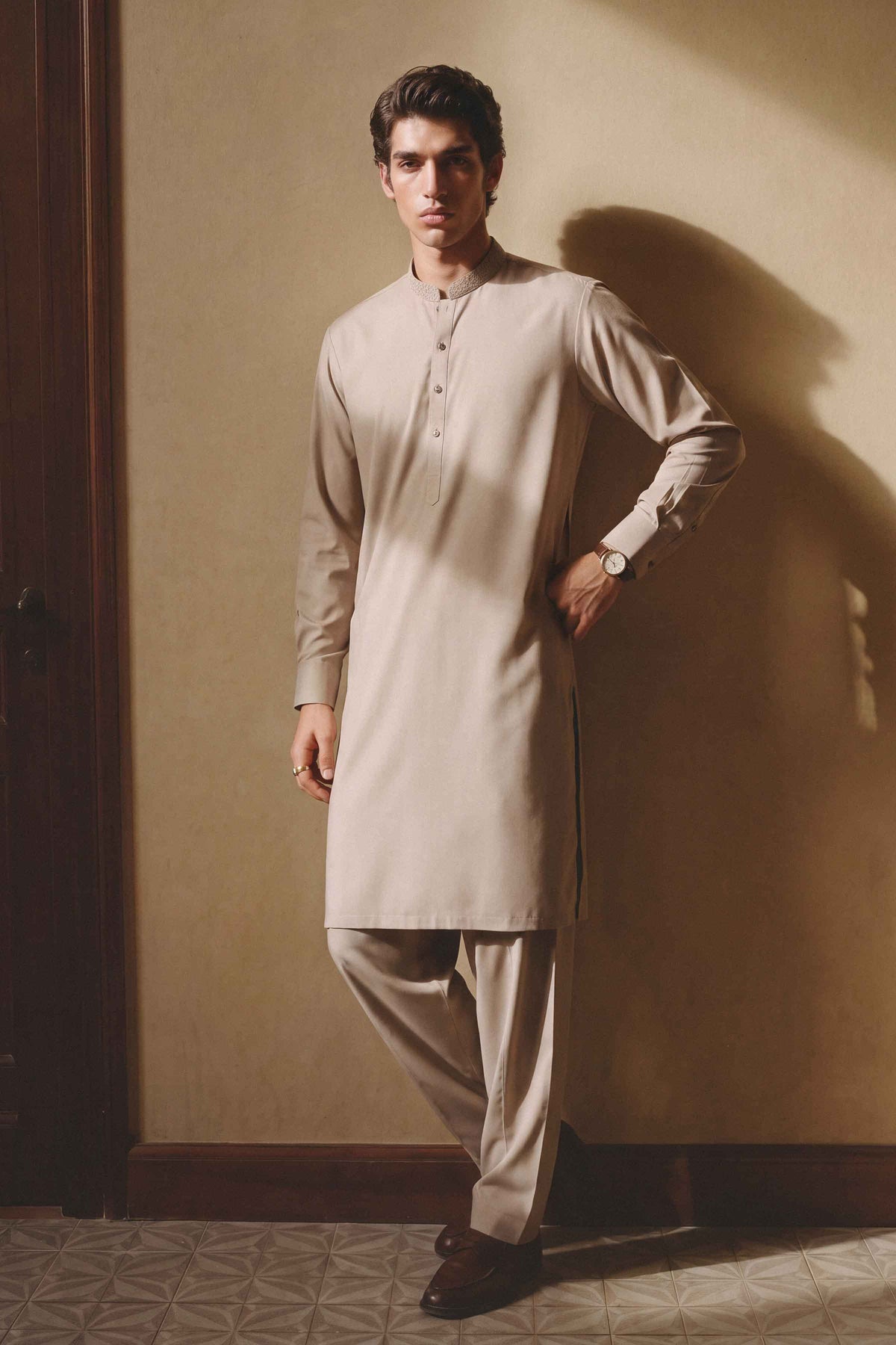 Nishat UK - Beige Embroidered Wash & Wear 2 Pieces ready to wear