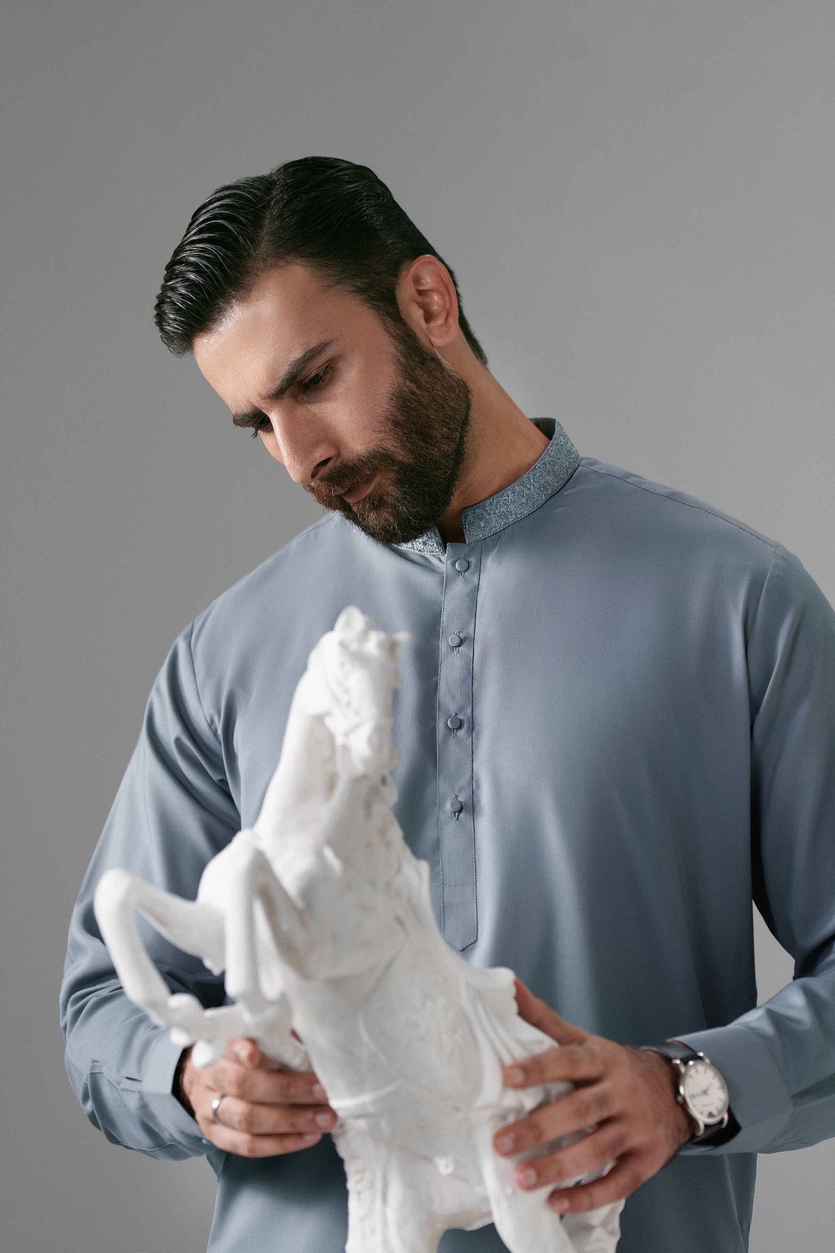 Nishat UK - Grey Embroidered Wash & Wear 2 Pieces ready to wear