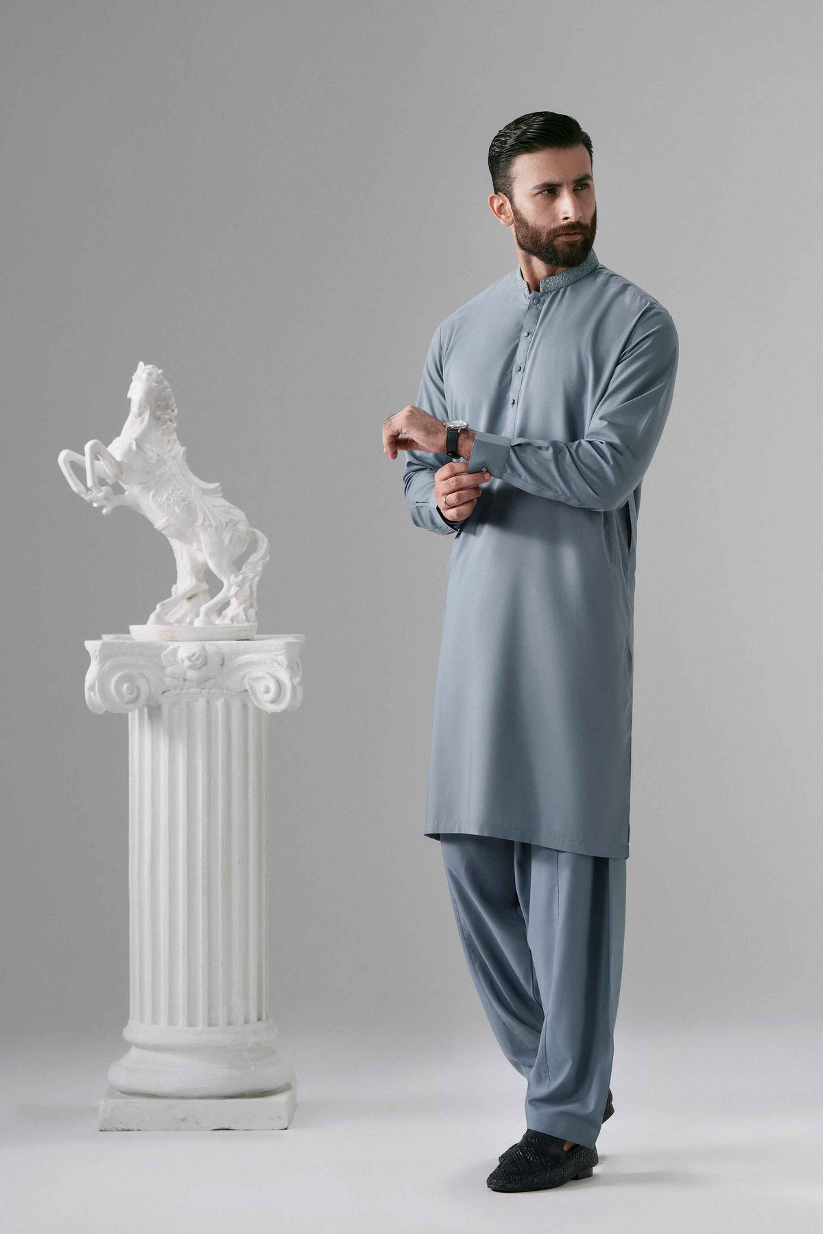 Nishat UK - Grey Embroidered Wash & Wear 2 Pieces ready to wear