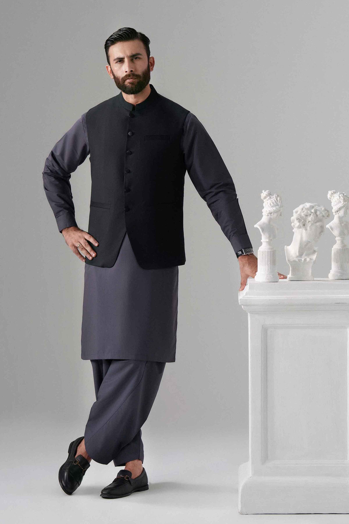 Nishat UK - Black Solids Blended 1 Piece ready to wear Waistcoat