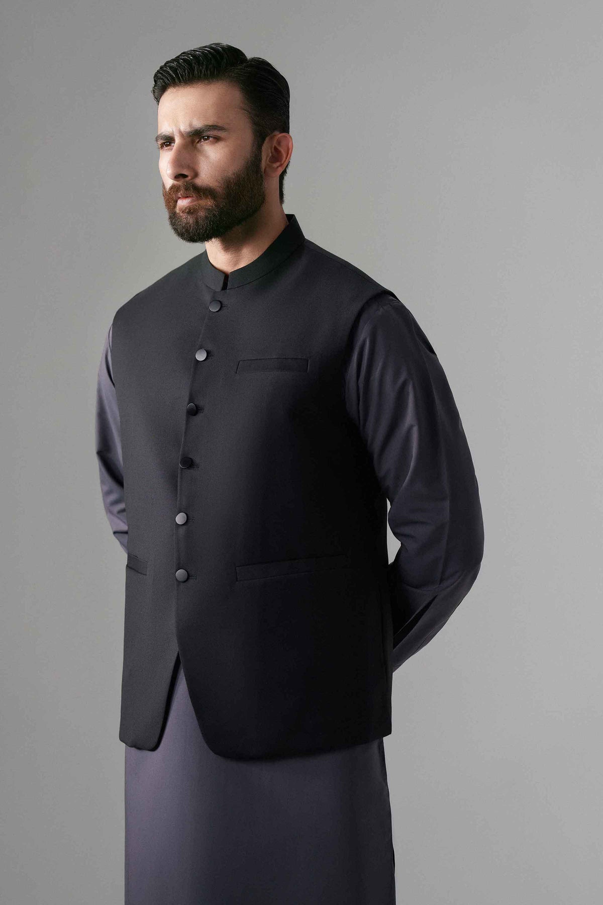 Nishat UK - Black Solids Blended 1 Piece ready to wear Waistcoat