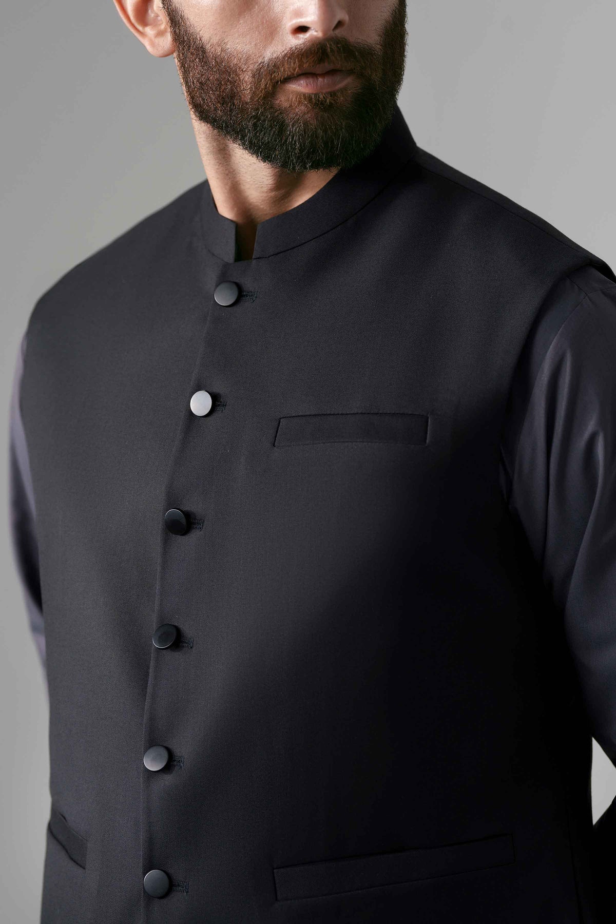 Nishat UK - Black Solids Blended 1 Piece ready to wear Waistcoat
