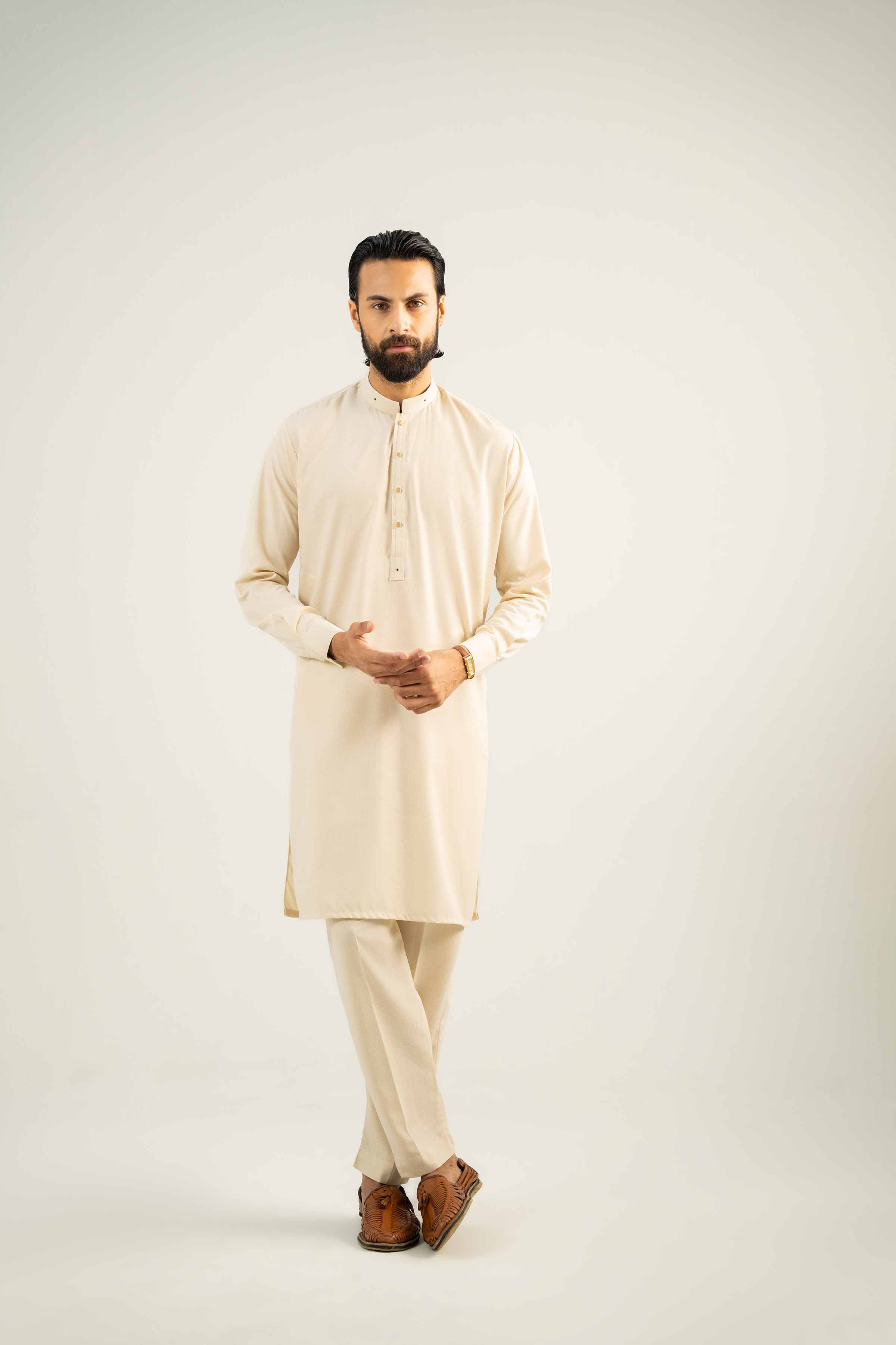 NishatUK - Beige Solids Karandi 2-piece ready to wear Dress