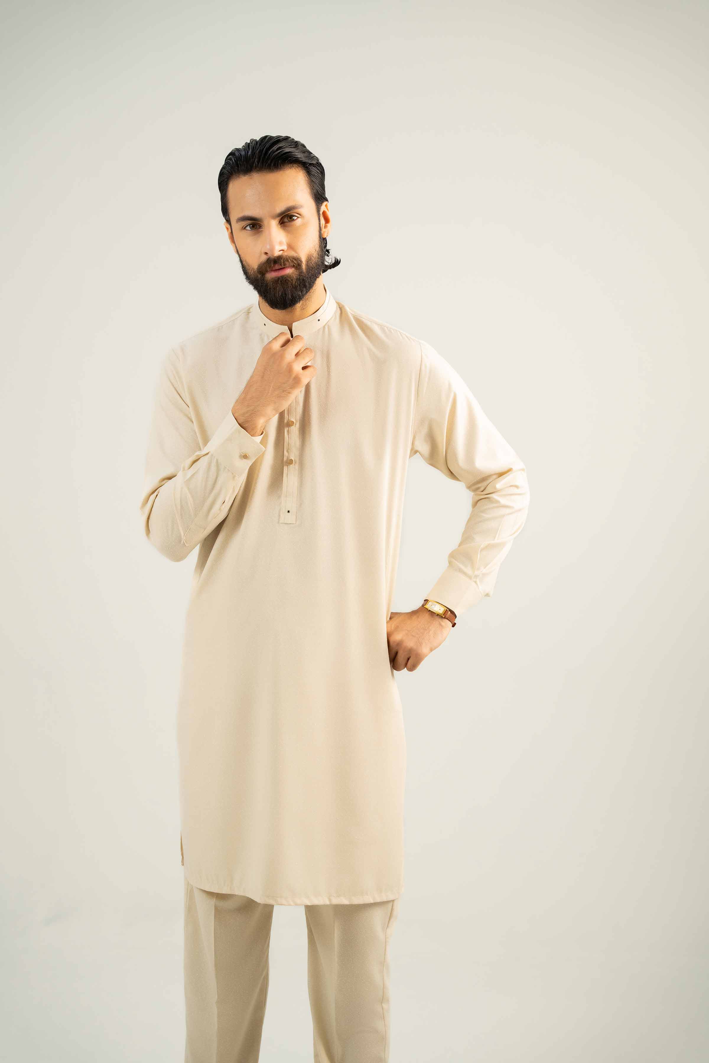 NishatUK - Beige Solids Karandi 2-piece ready to wear Dress