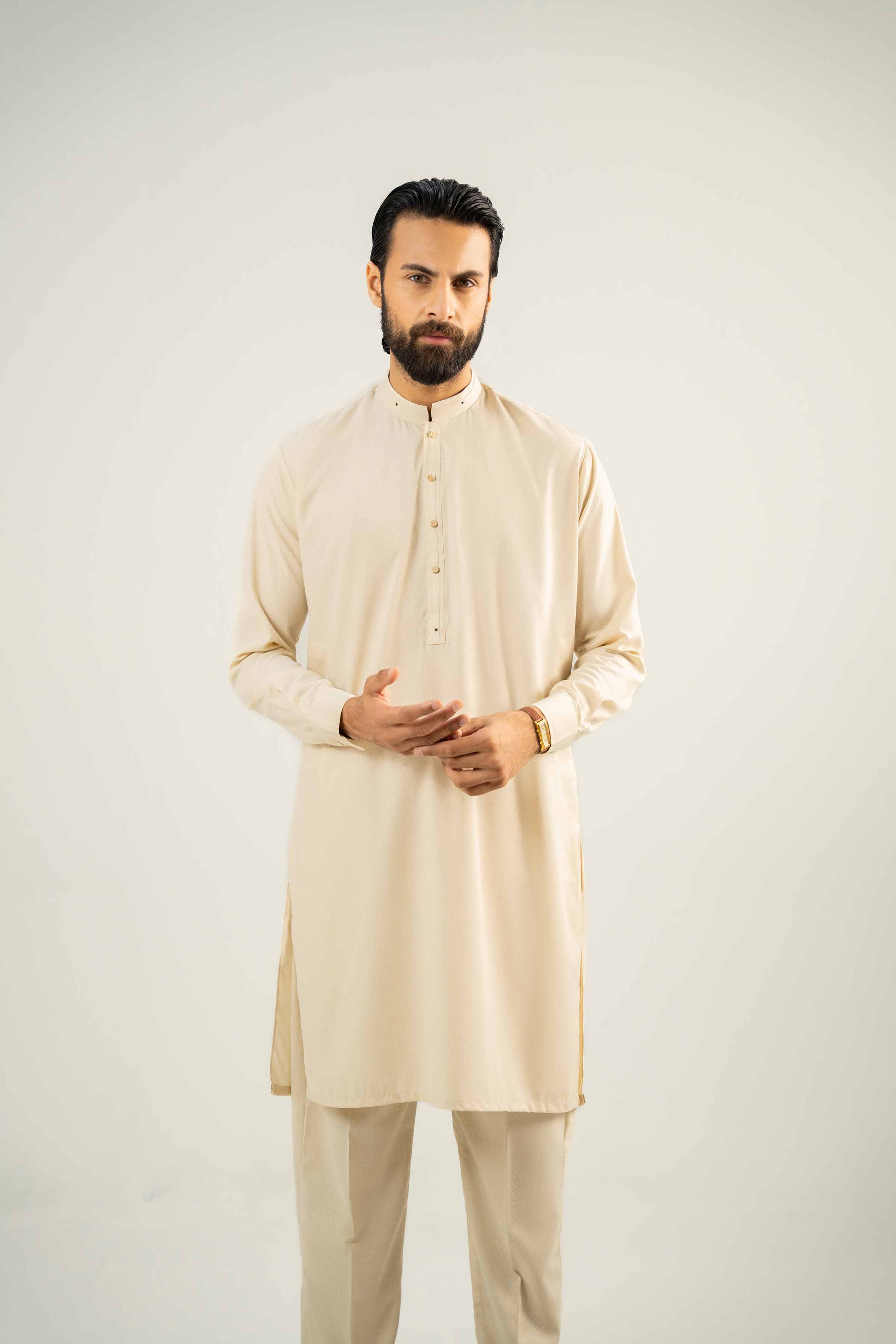 NishatUK - Beige Solids Karandi 2-piece ready to wear Dress