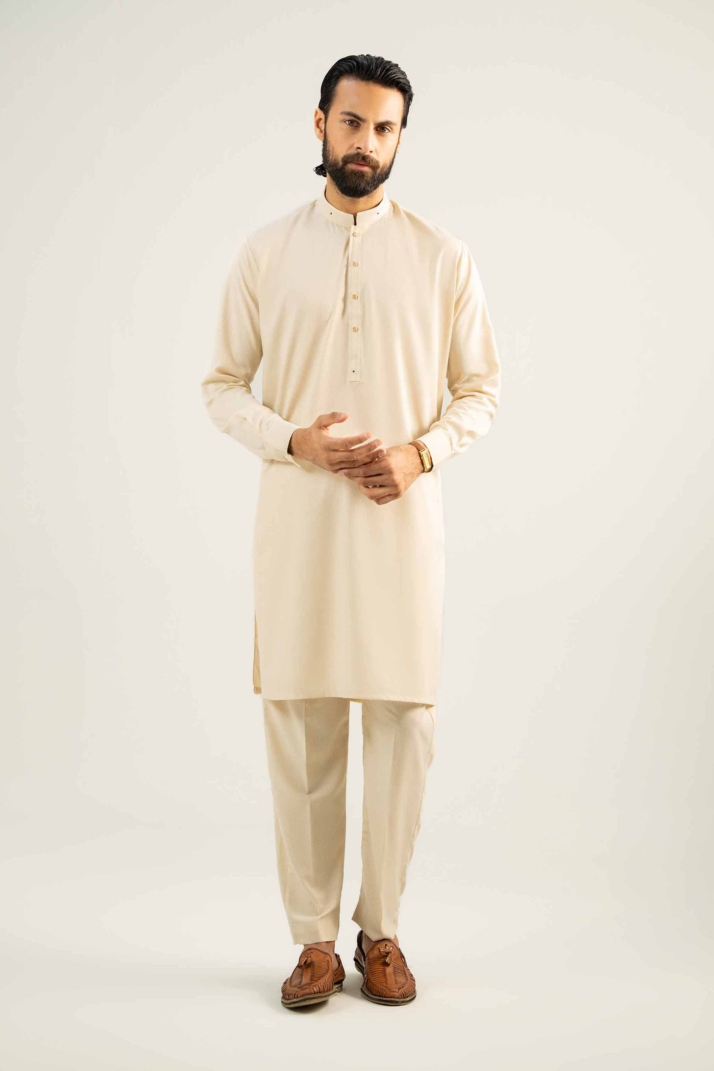 NishatUK - Beige Solids Karandi 2-piece ready to wear Dress