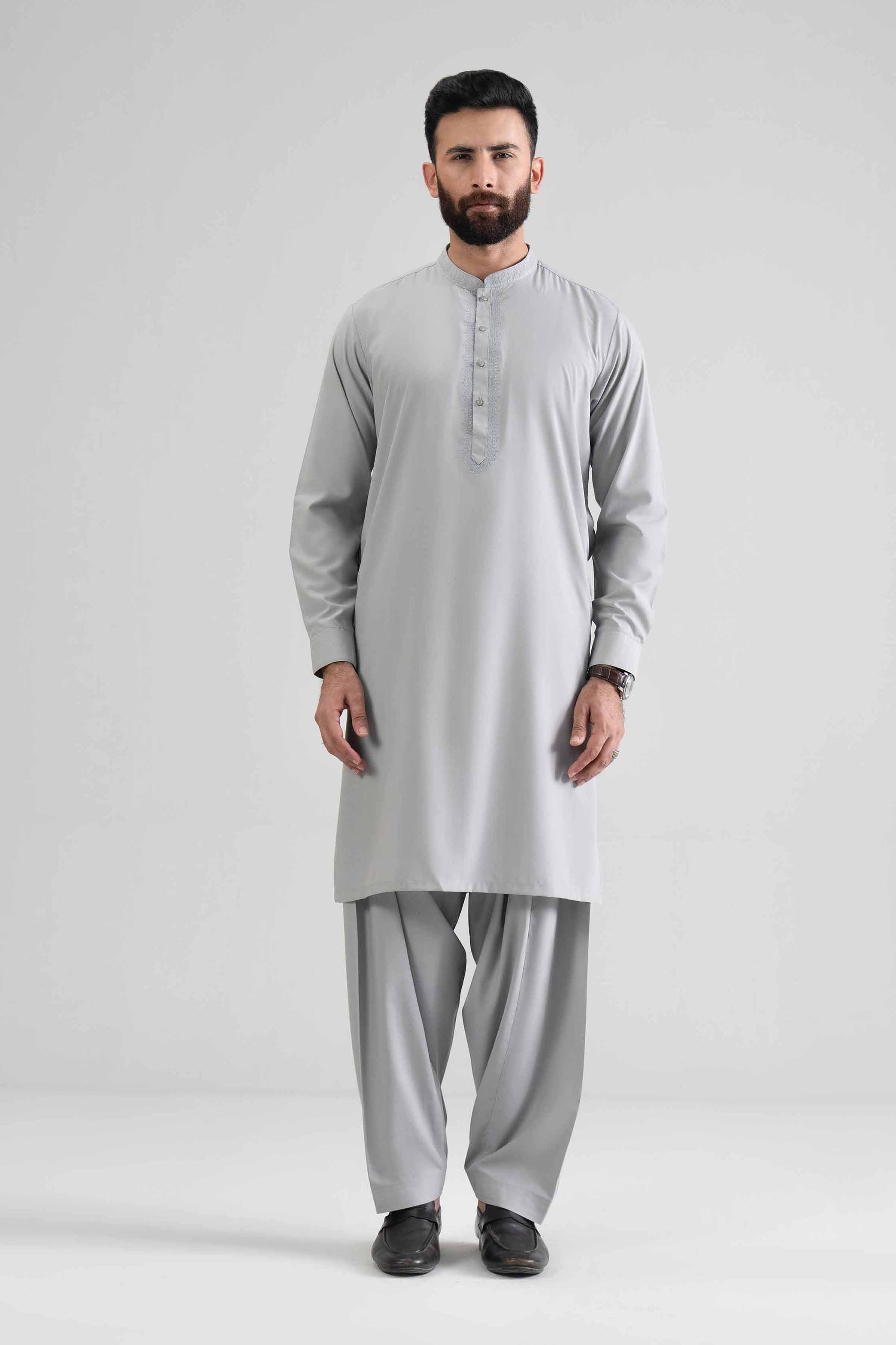 NishatUK - Grey Embroidered Blended 2-piece ready to wear Dress