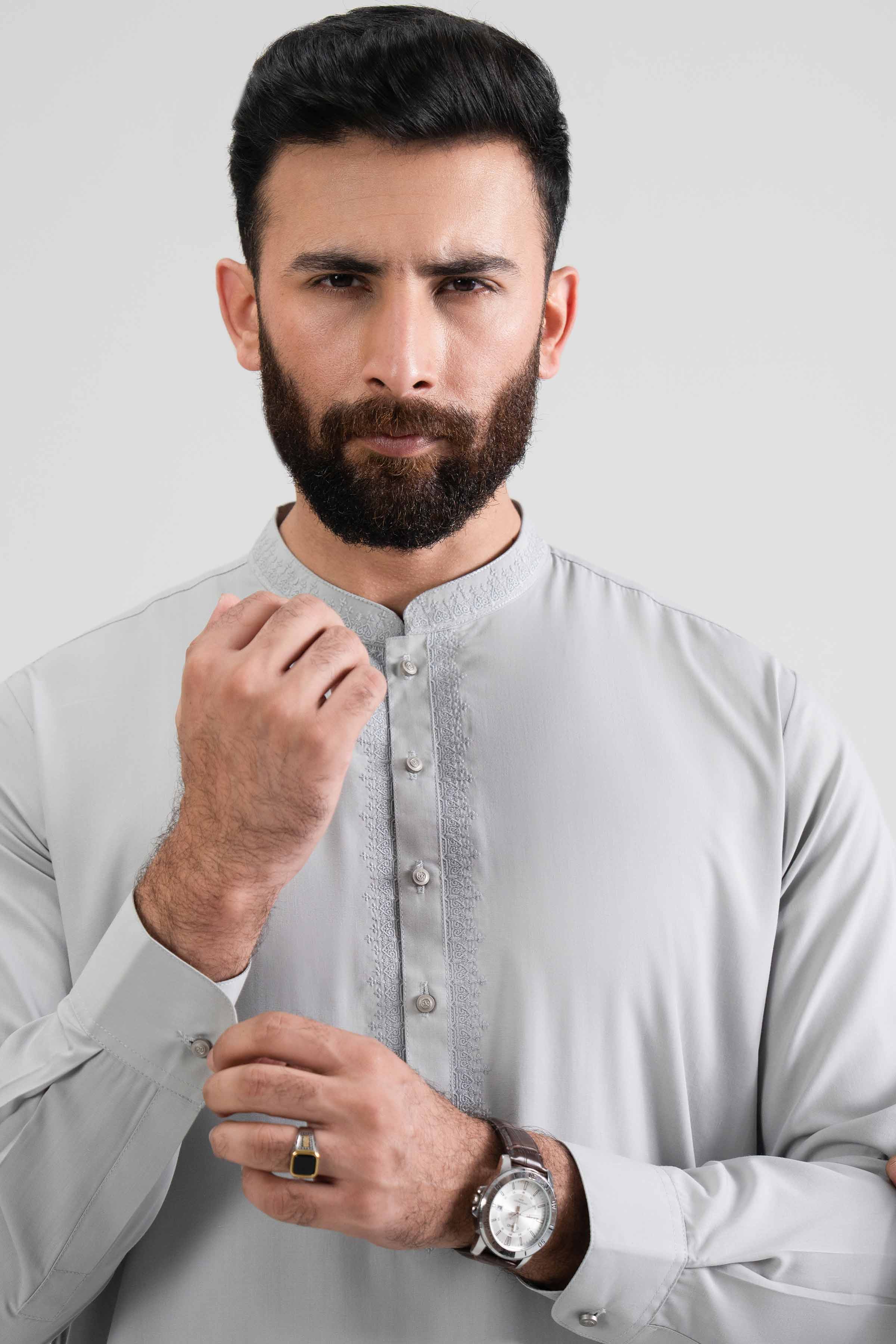 NishatUK - Grey Embroidered Blended 2-piece ready to wear Dress