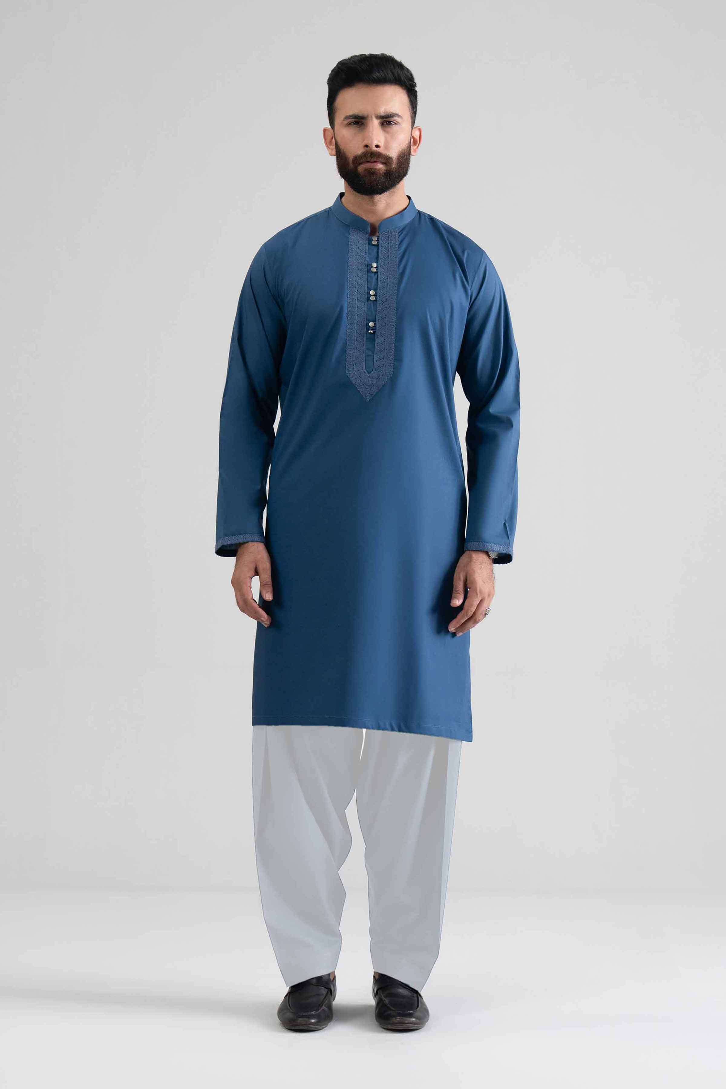 NishatUK - Blue Embroidered Cotton 2-piece ready to wear Dress