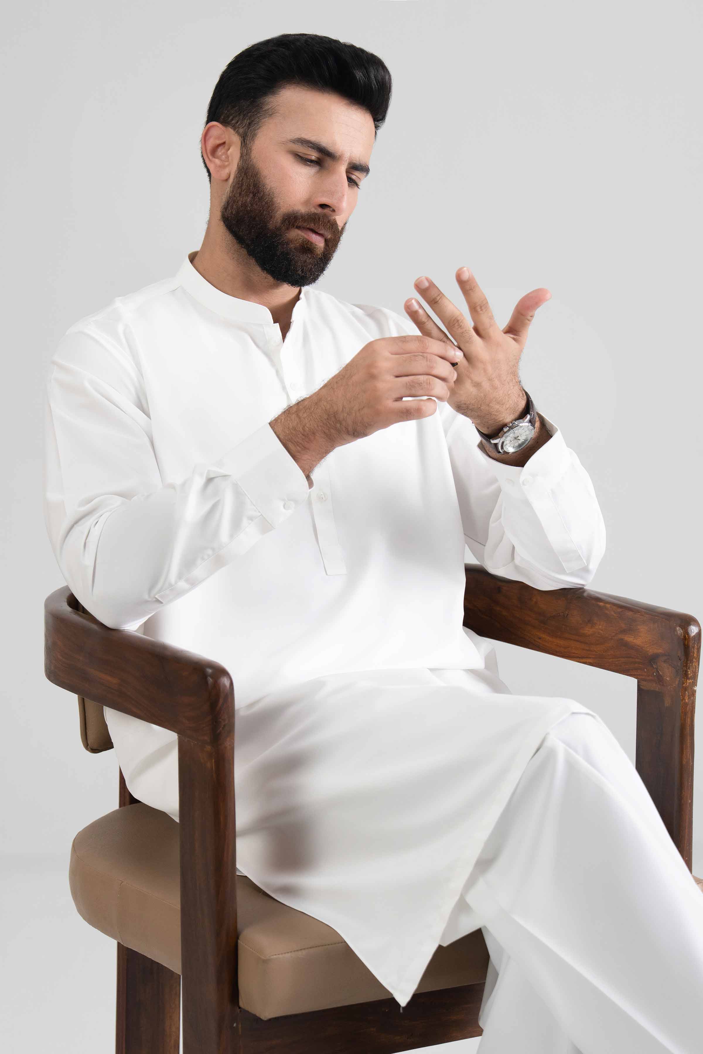 NishatUK - White Men Polyester Viscose 2-piece Stitched Suit