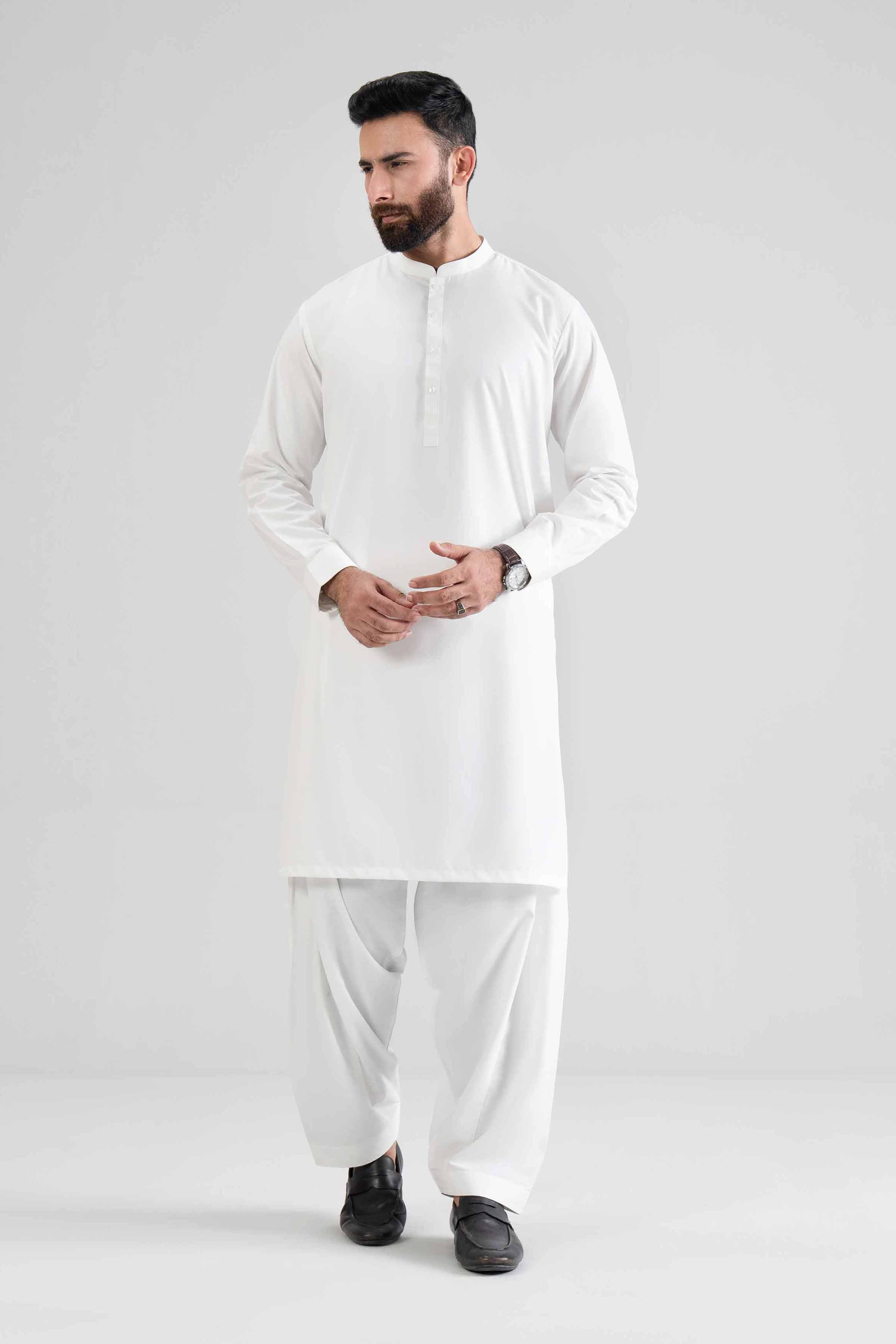 NishatUK - White Men Polyester Viscose 2-piece Stitched Suit