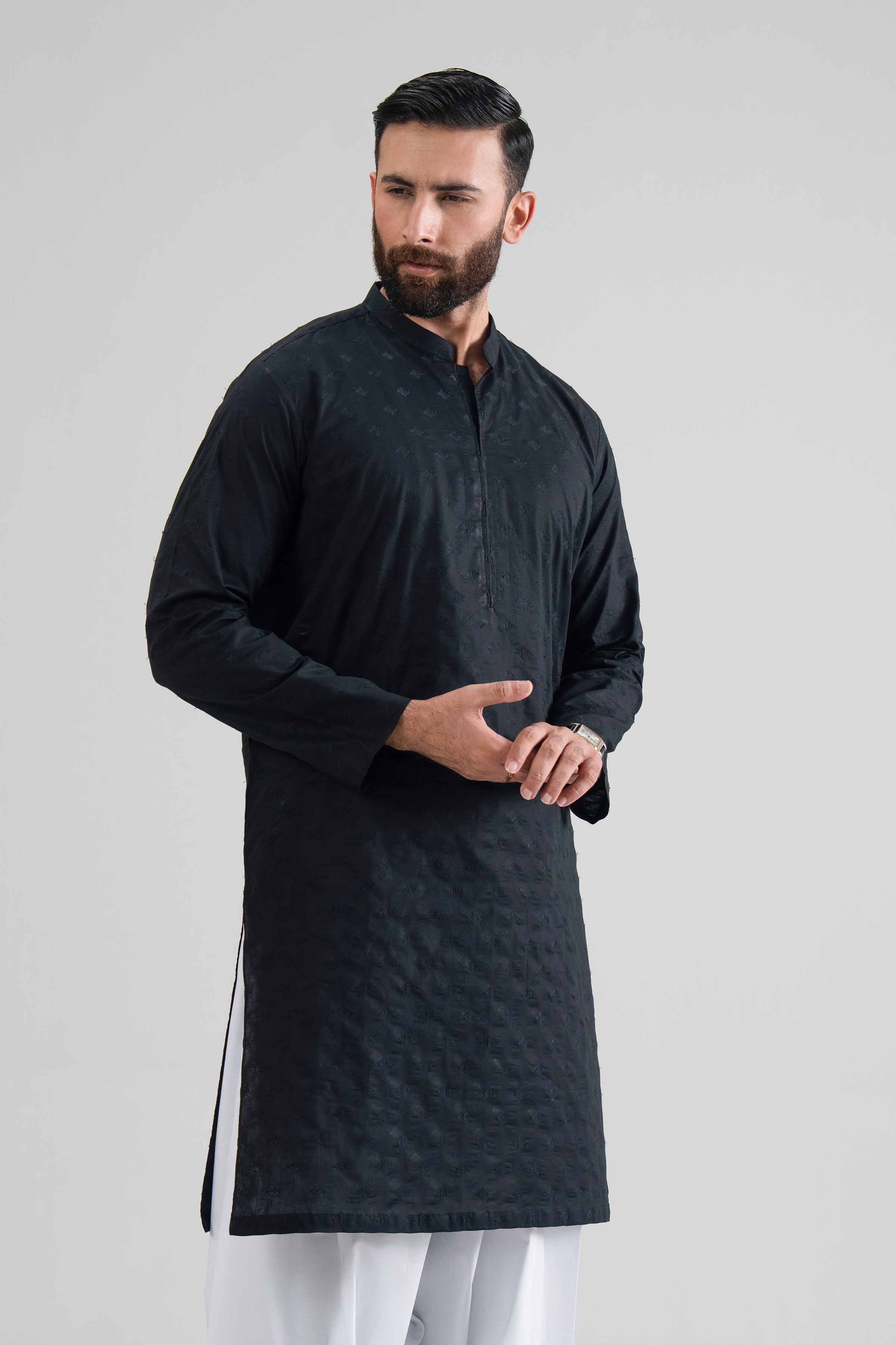 NishatUK - Black Embroidered Cotton 1-piece ready to wear kurta