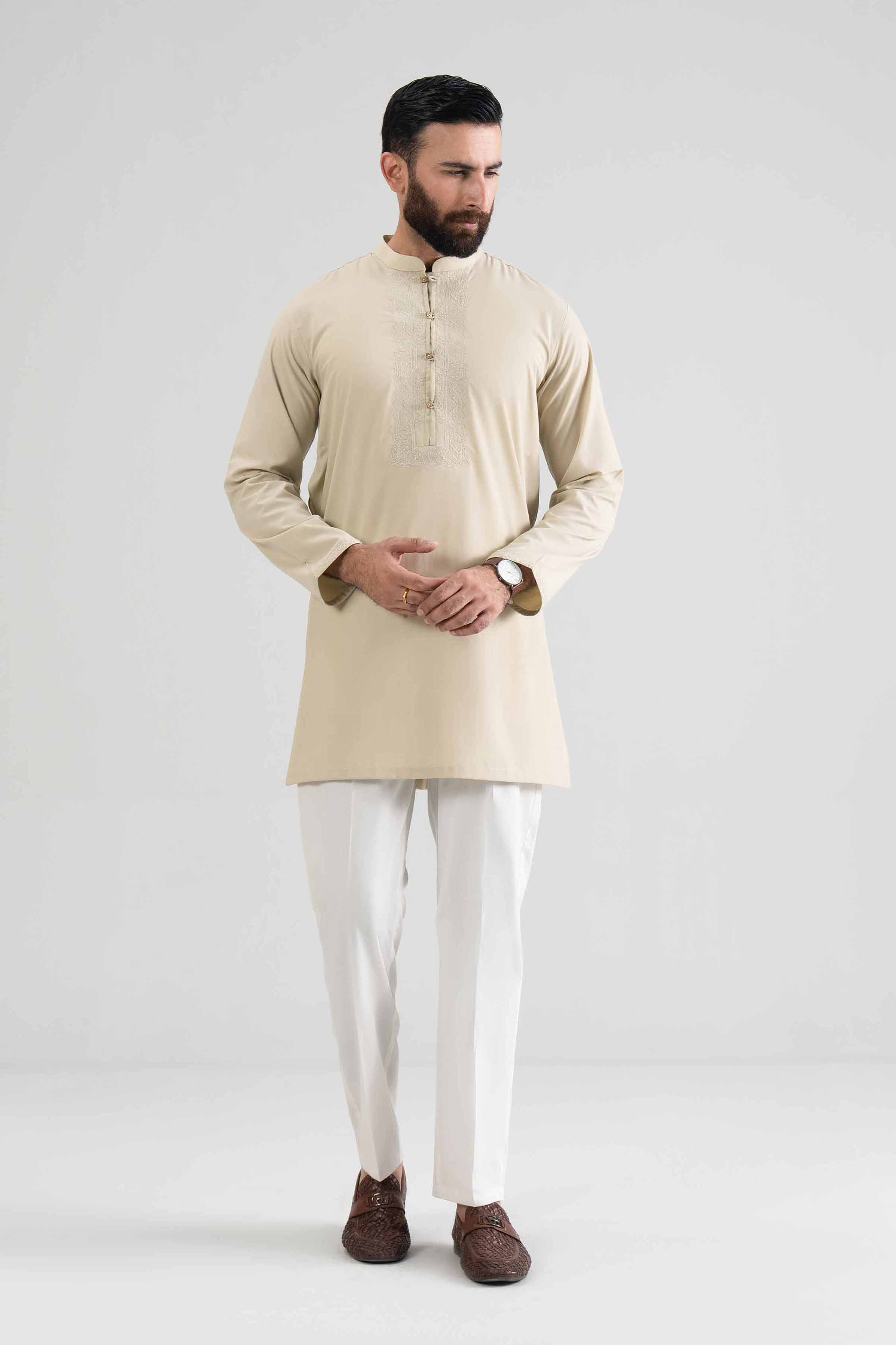 NishatUK - Beige Embroidered Blended 1-piece ready to wear kurta