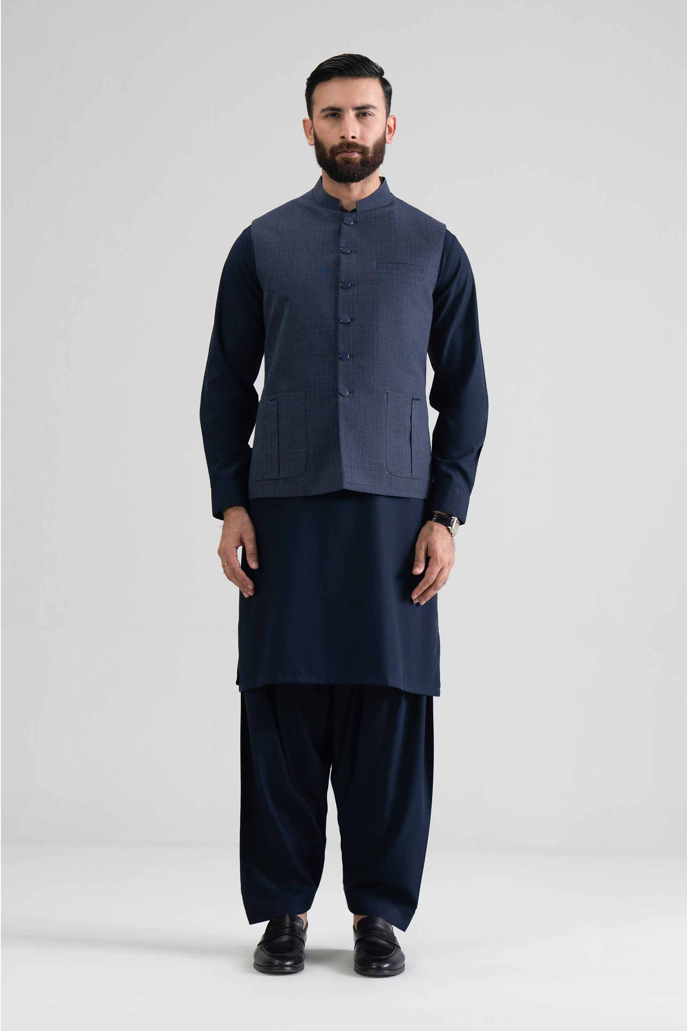 NishatUK - Navy Solids Blended 3-piece ready to wear Suit