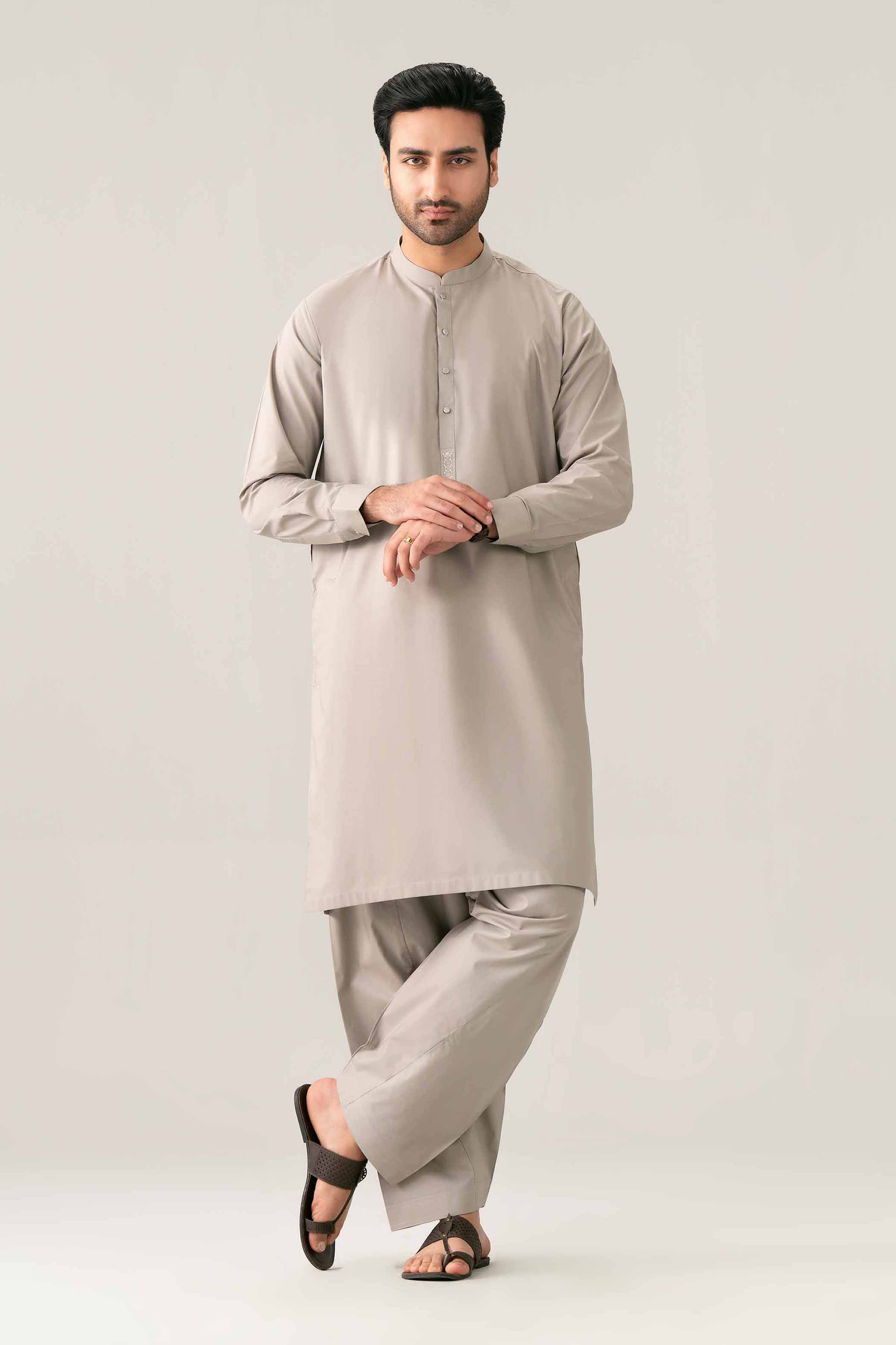 Nishat UK - Grey Embroidered Cotton 2-piece ready to wear Dress