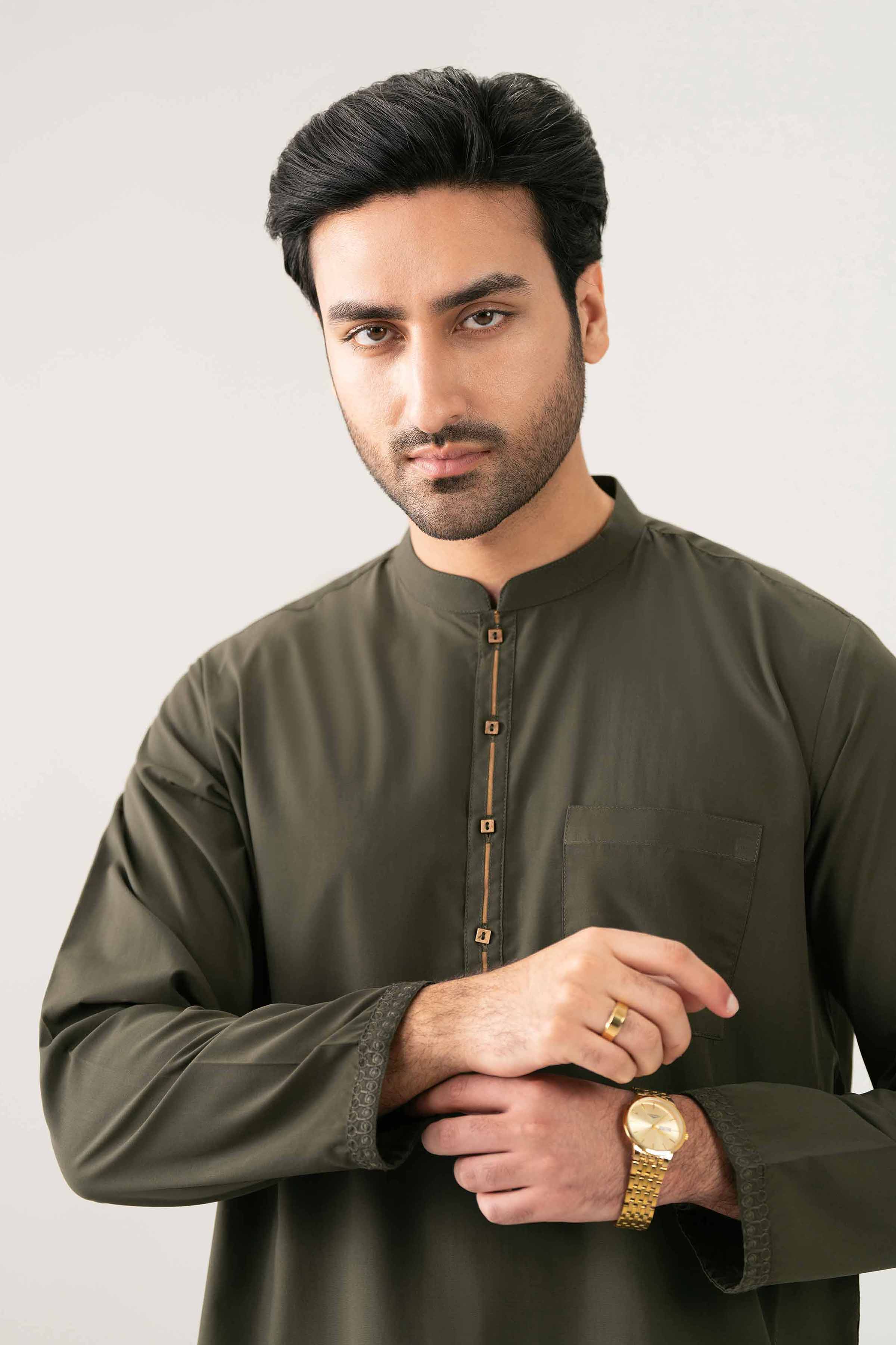 Nishat UK - Olive Embroidered PV 2-piece ready to wear Dress