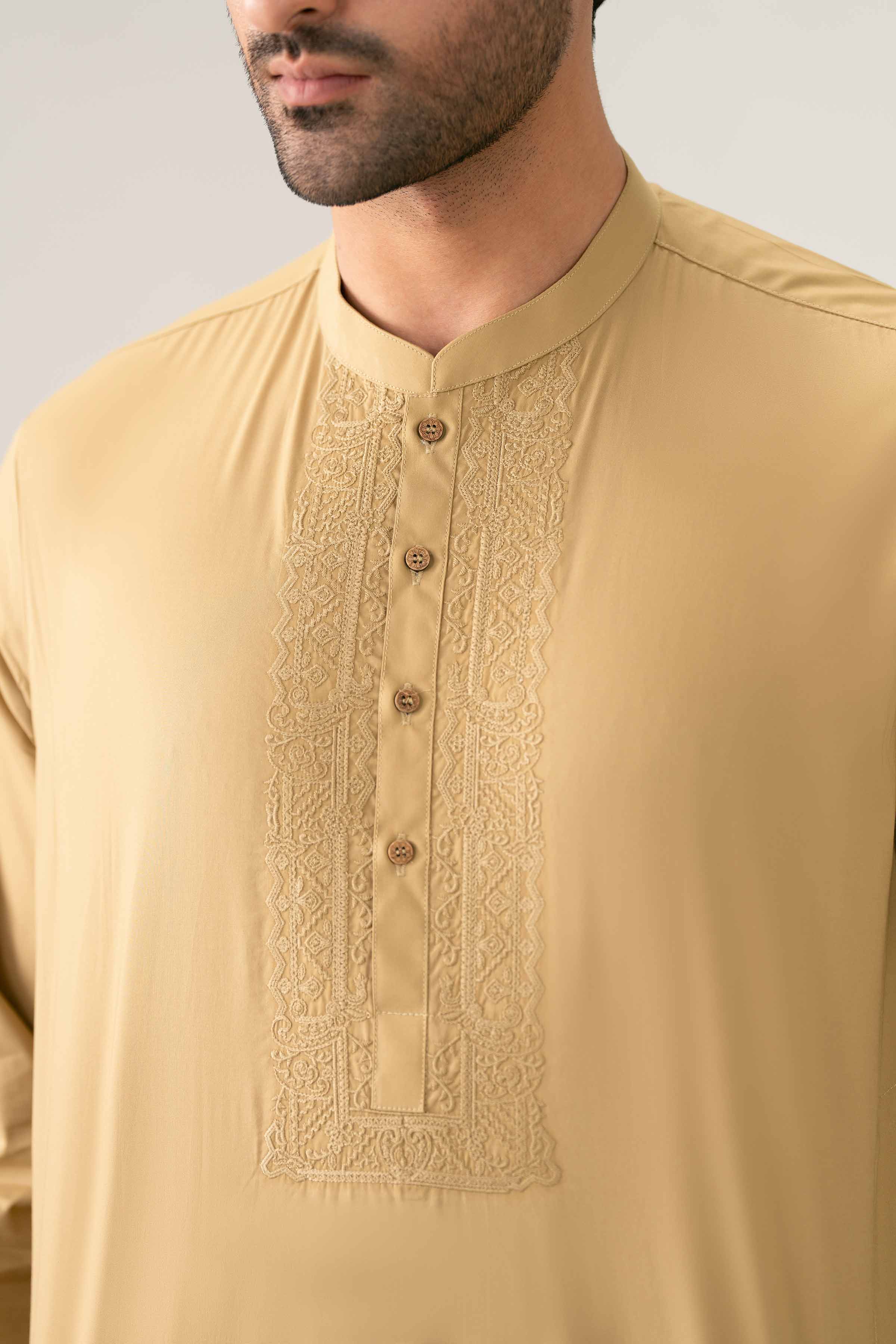 Nishat UK - Brown Embroidered Cotton 1-piece ready to wear kurta