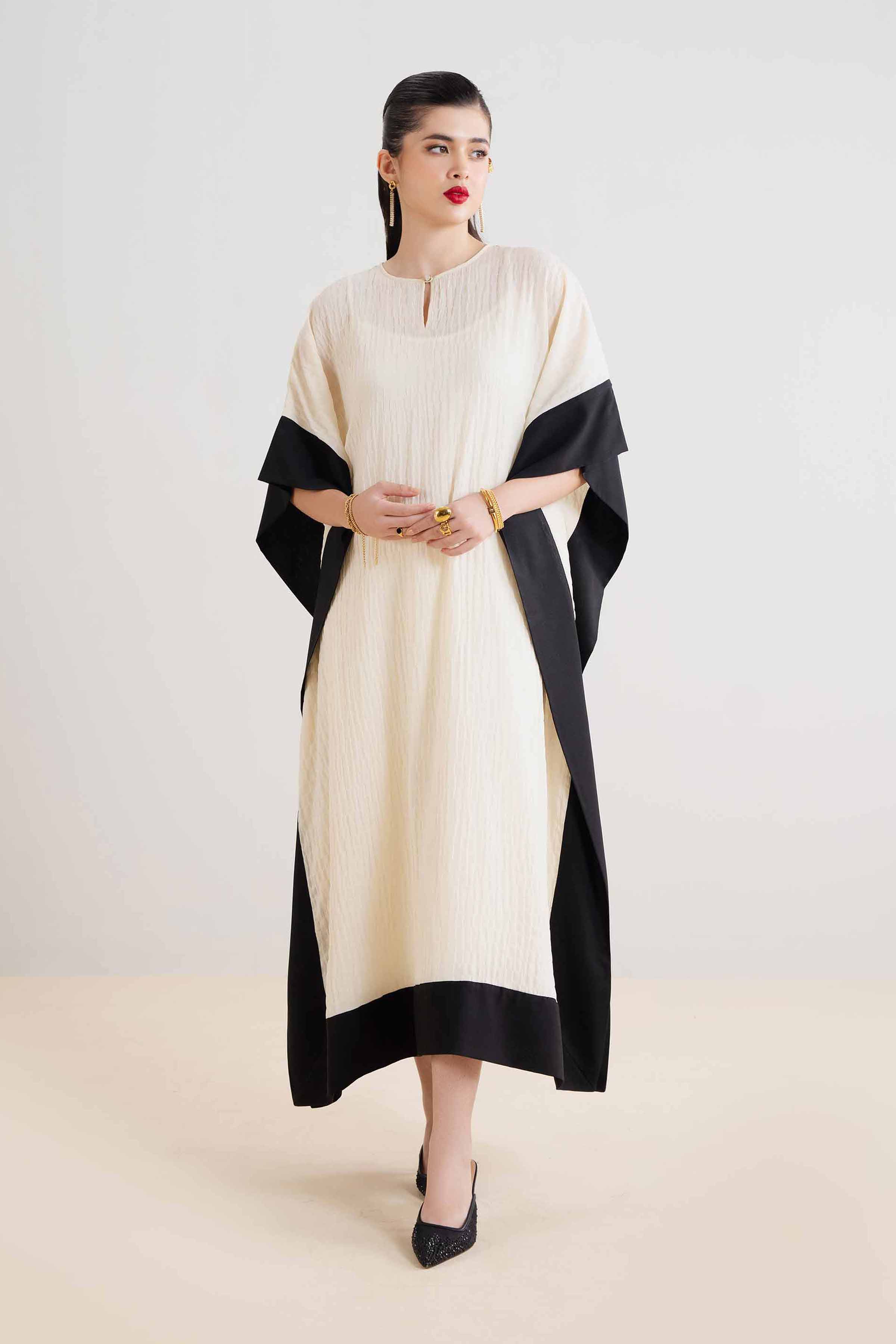 NishatUK - Off White Solids Slub Silk 1-piece ready to wear Kaftan