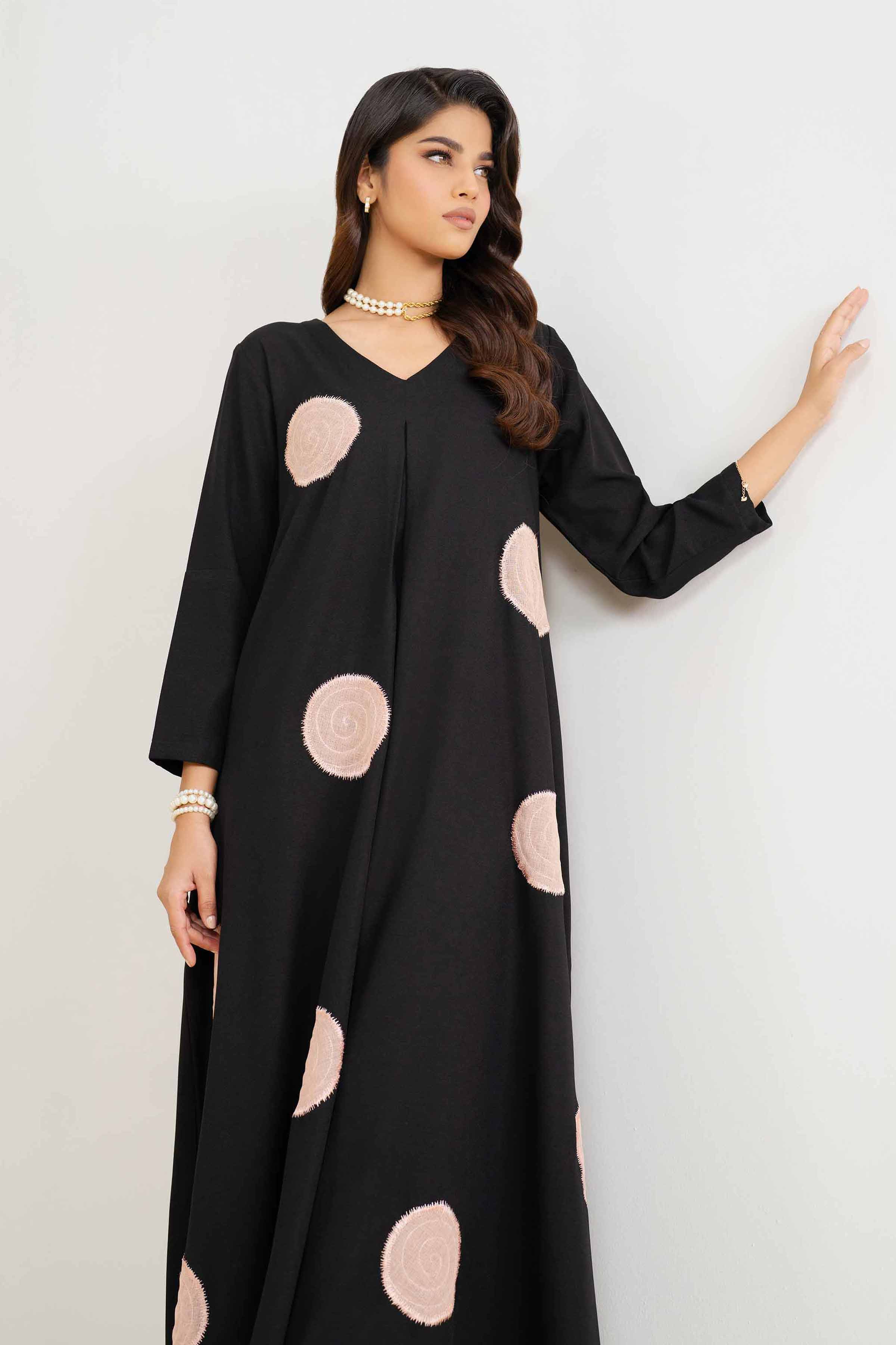 NishatUK - Brown Embroidered Poly Fabric With Organza 1-piece ready to wear Long Dress