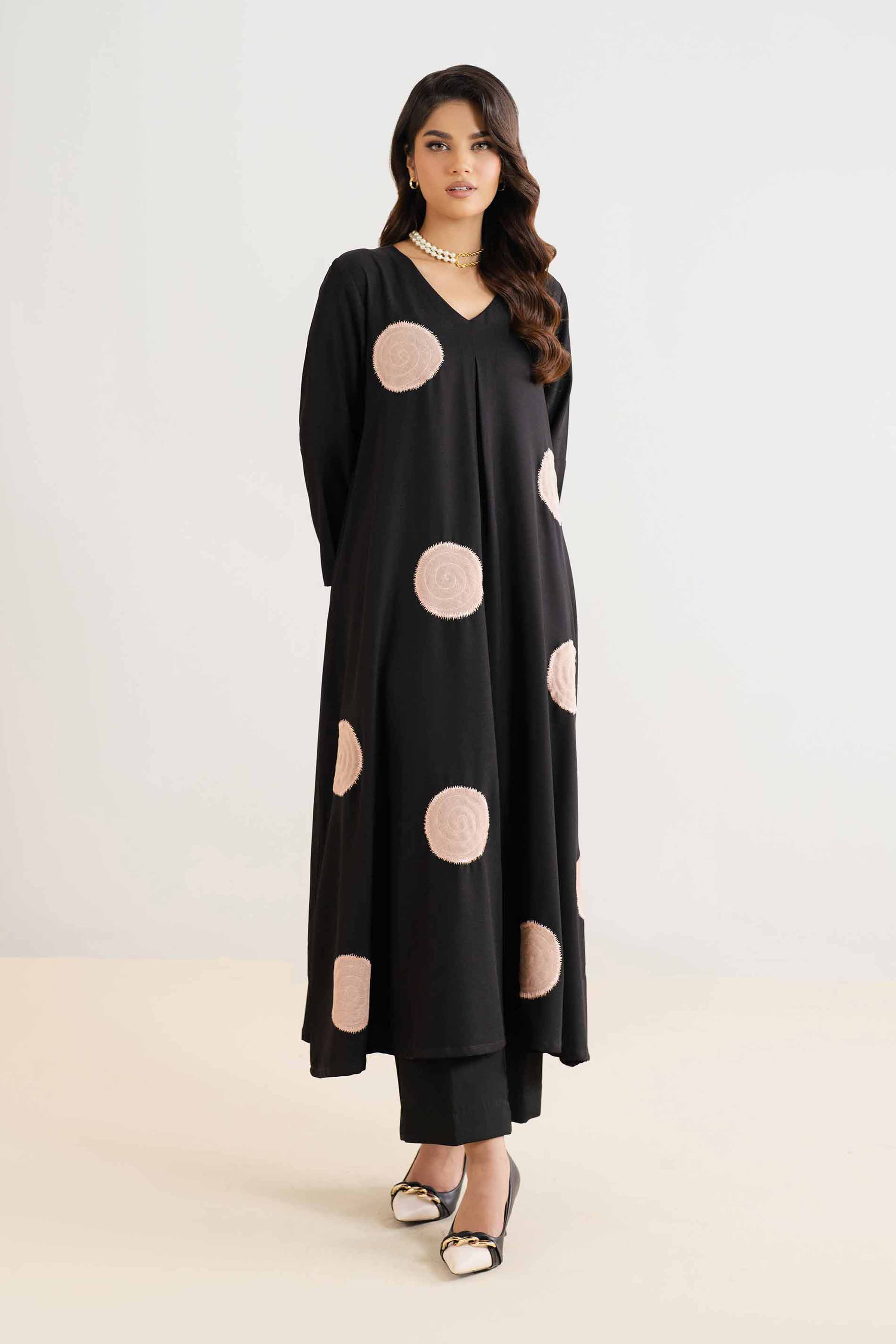NishatUK - Brown Embroidered Poly Fabric With Organza 1-piece ready to wear Long Dress