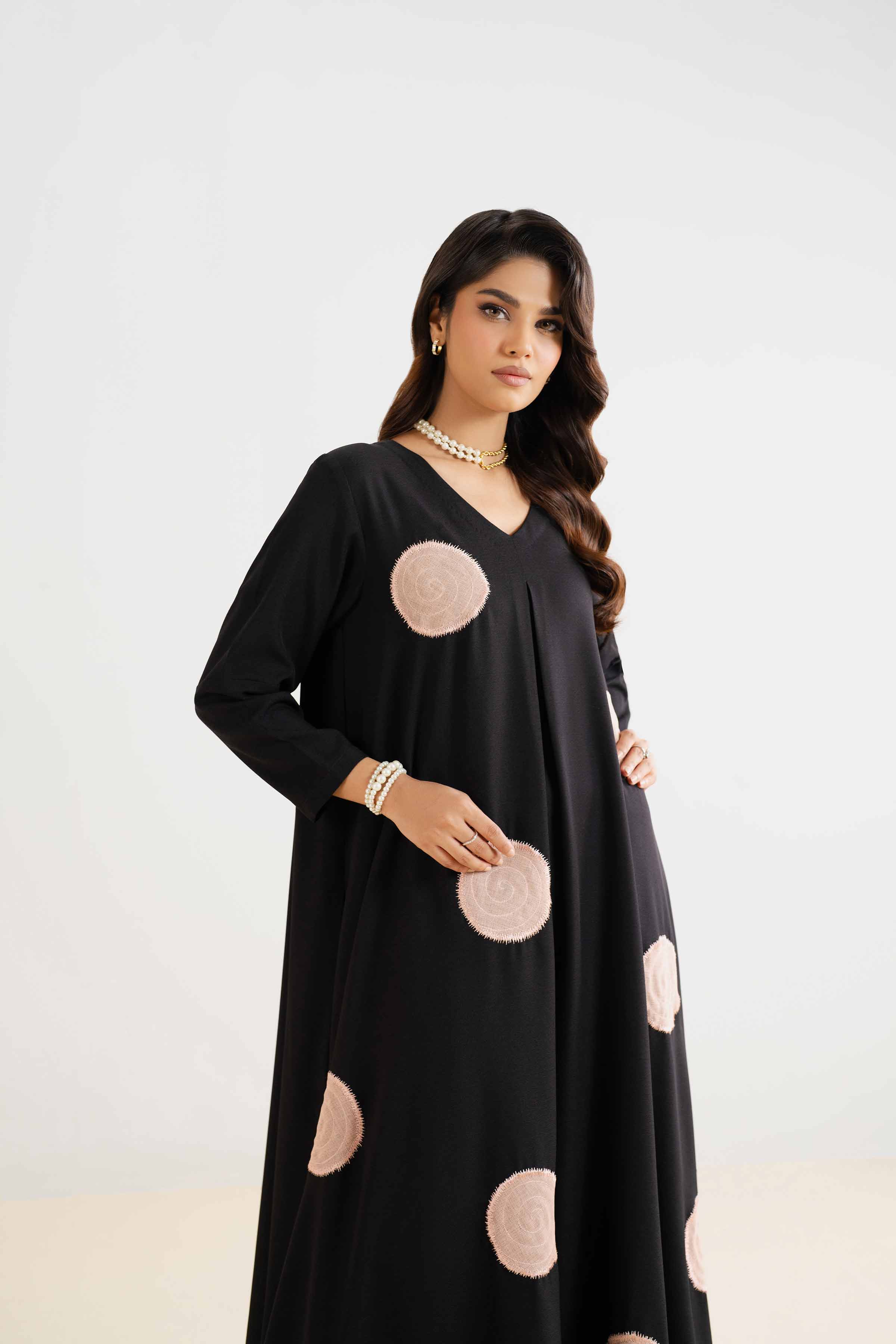 NishatUK - Brown Embroidered Poly Fabric With Organza 1-piece ready to wear Long Dress