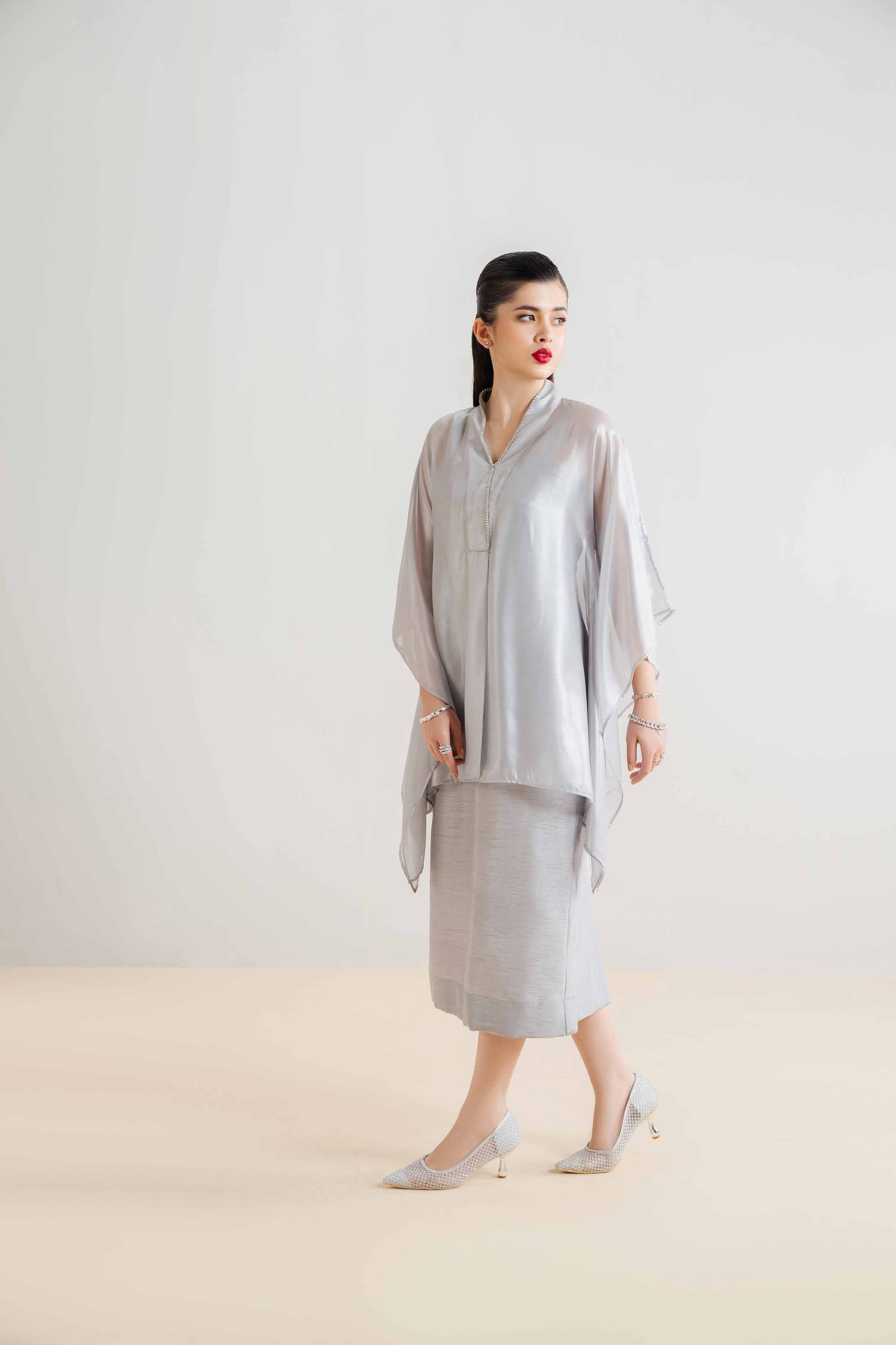 NishatUK - Brown Embroidered Charmeuse 1-piece ready to wear Kaftan