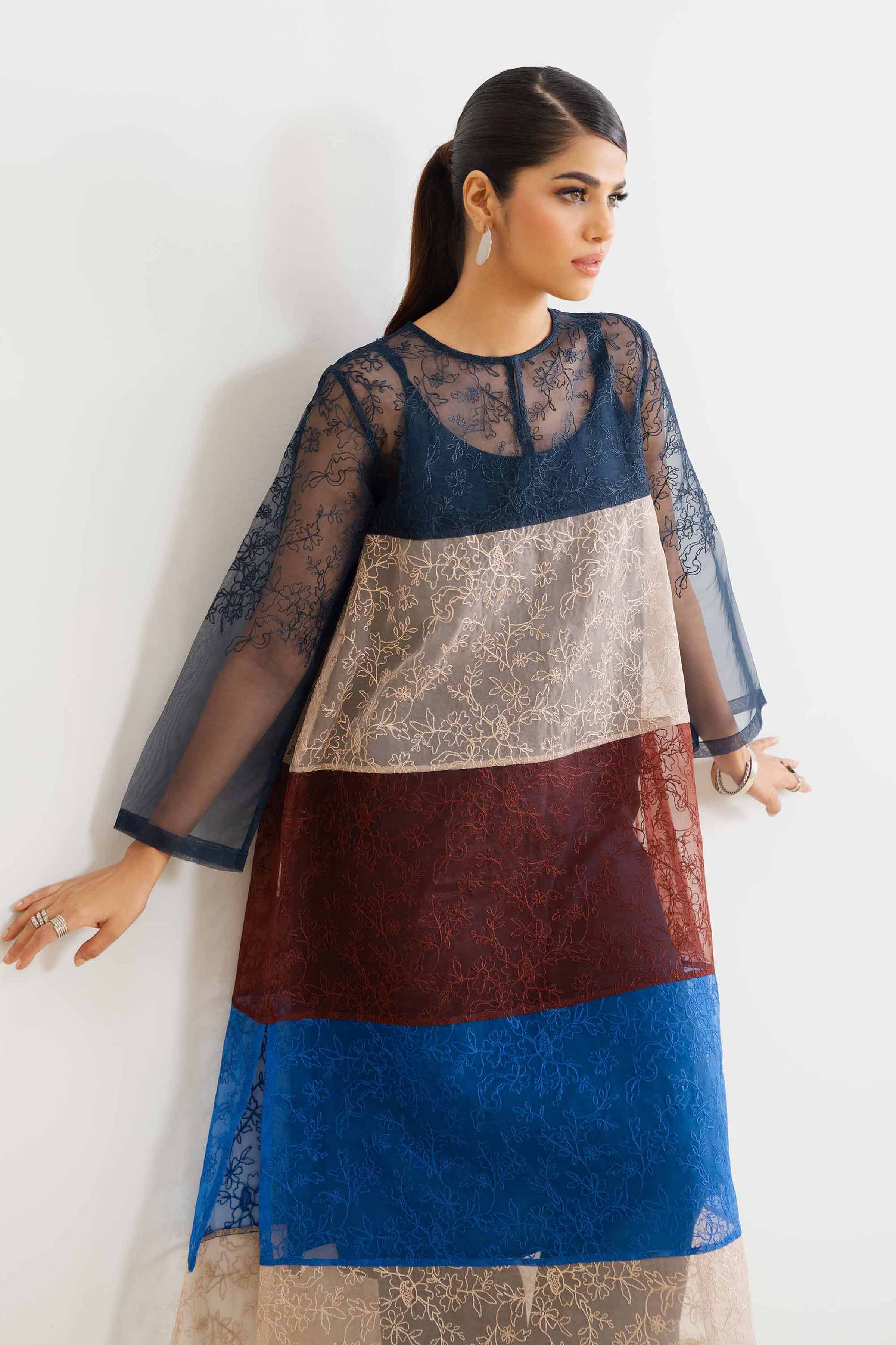 NishatUK - Brown Embroidered Organza 2-piece ready to wear Dress