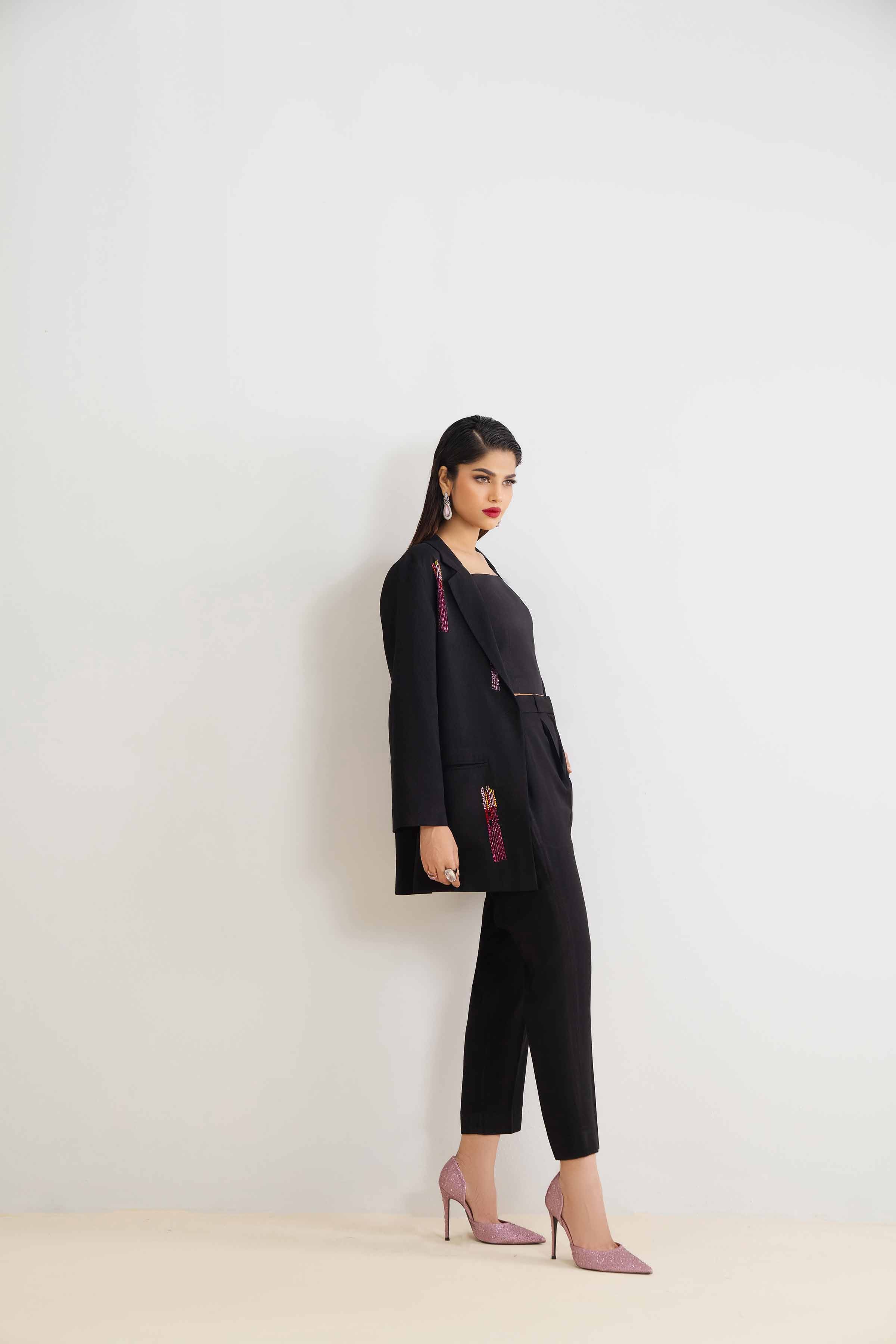 NishatUK - Black Solids Poly Fabric 2-piece ready to wear Dress