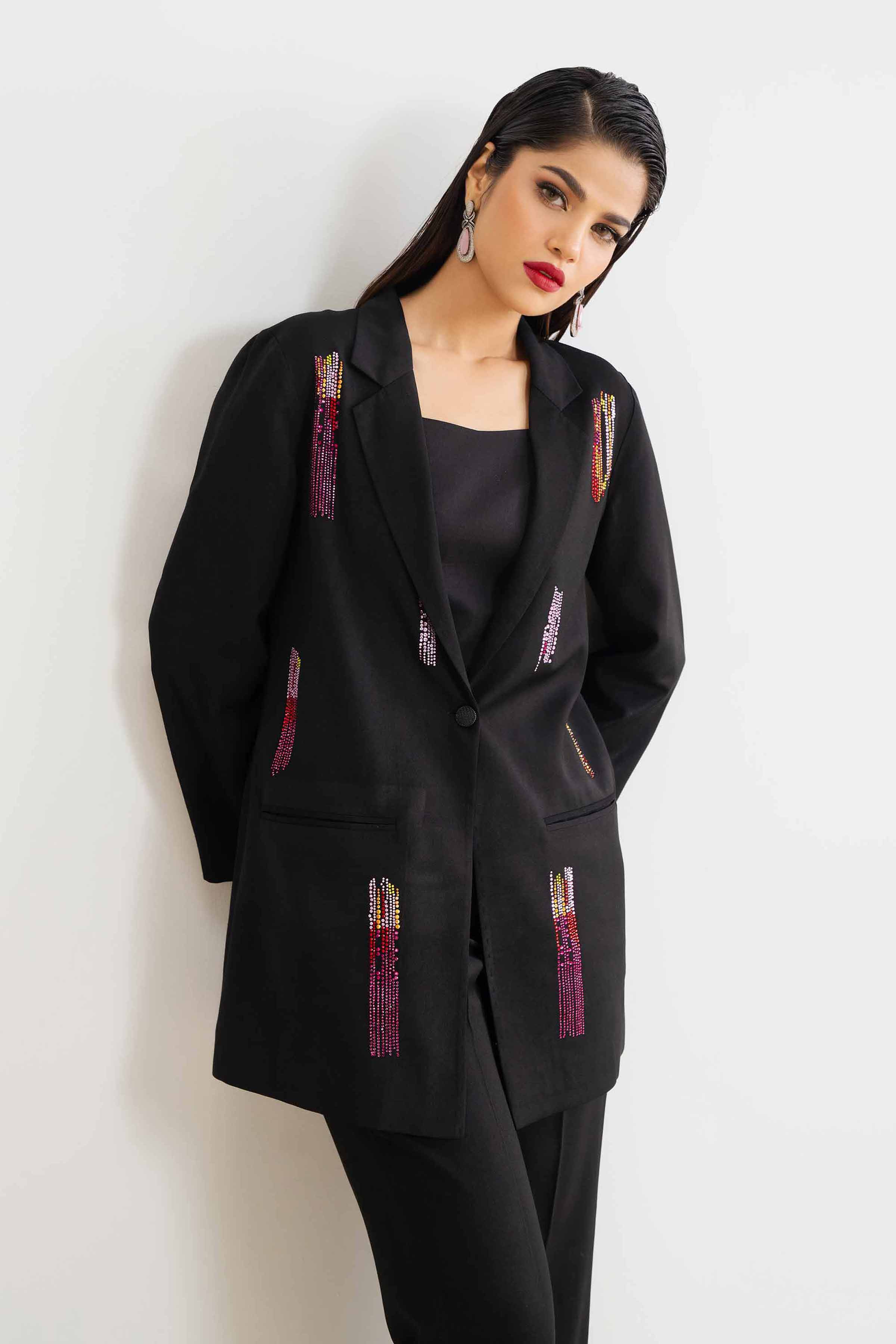 NishatUK - Black Solids Poly Fabric 2-piece ready to wear Dress