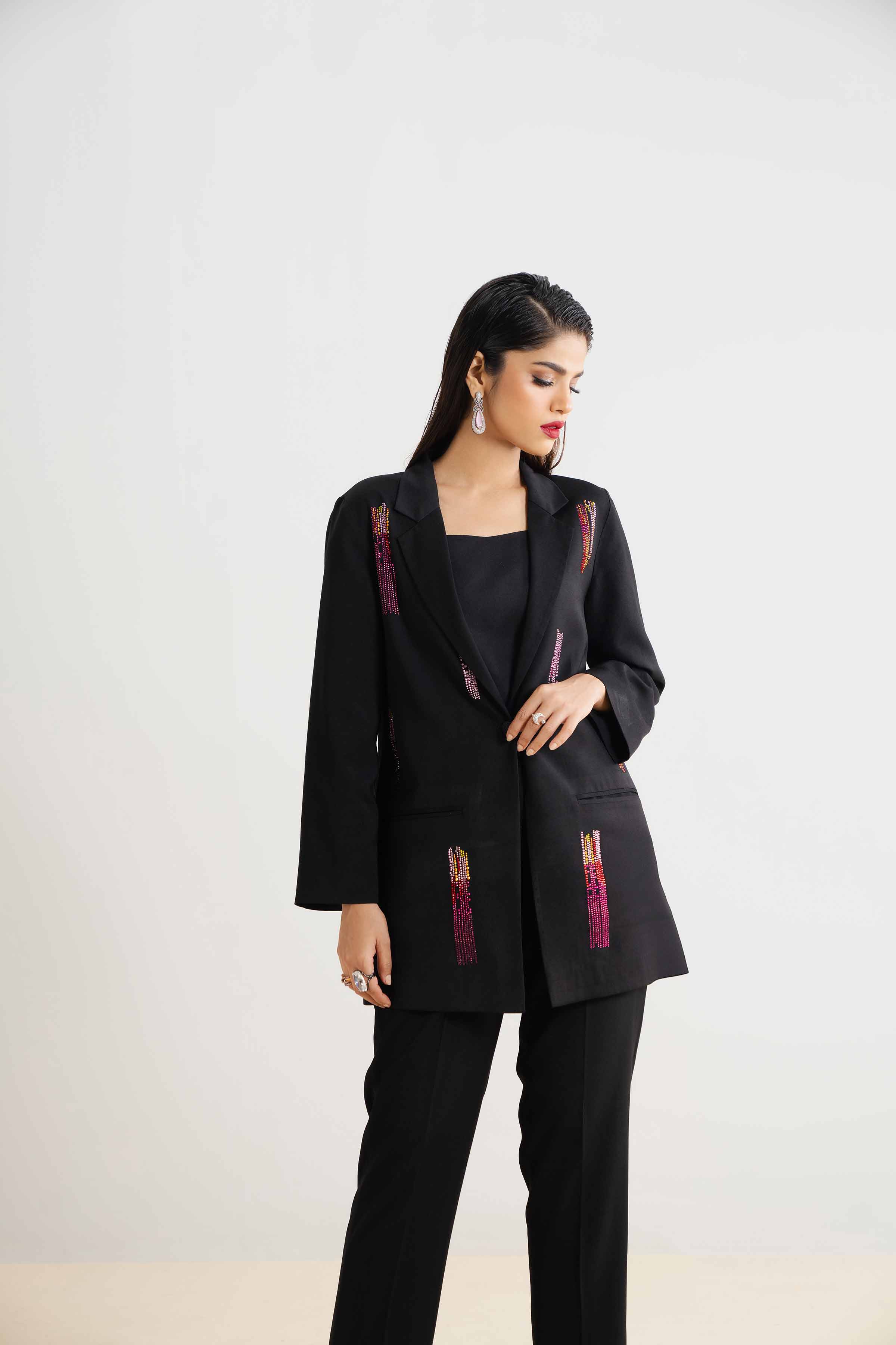 NishatUK - Black Solids Poly Fabric 2-piece ready to wear Dress