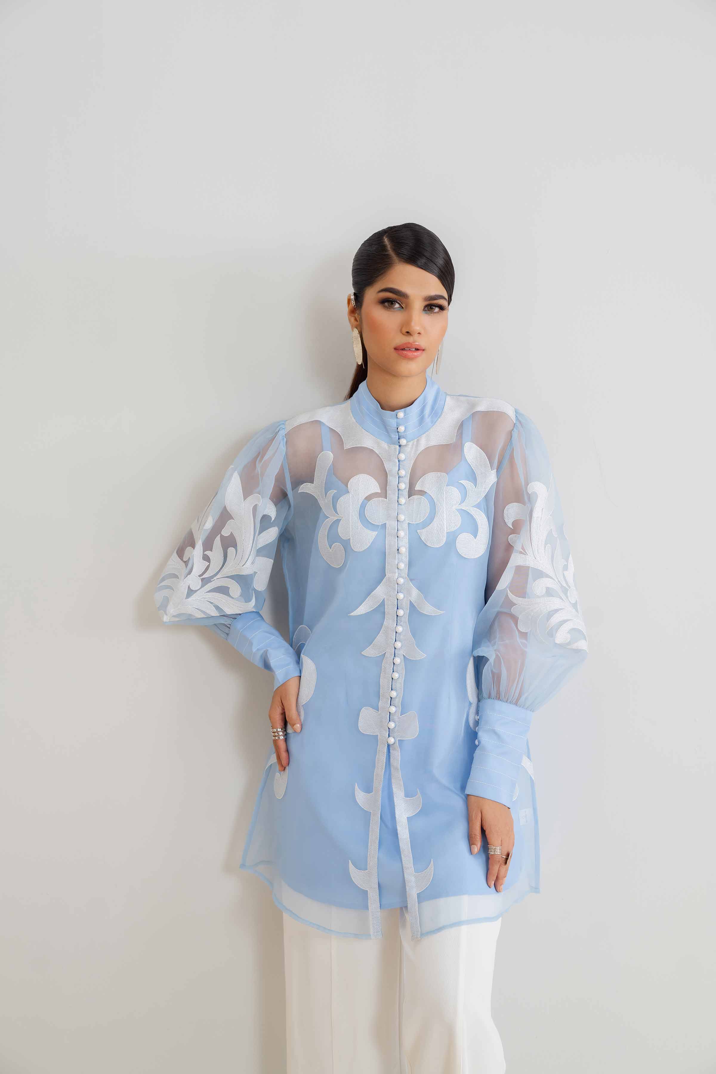 NishatUK - Brown Embroidered Organza 2-piece ready to wear Dress